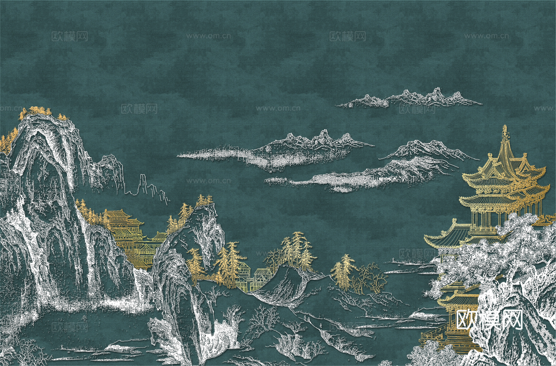 高清新中式楼阁线条肌理背景