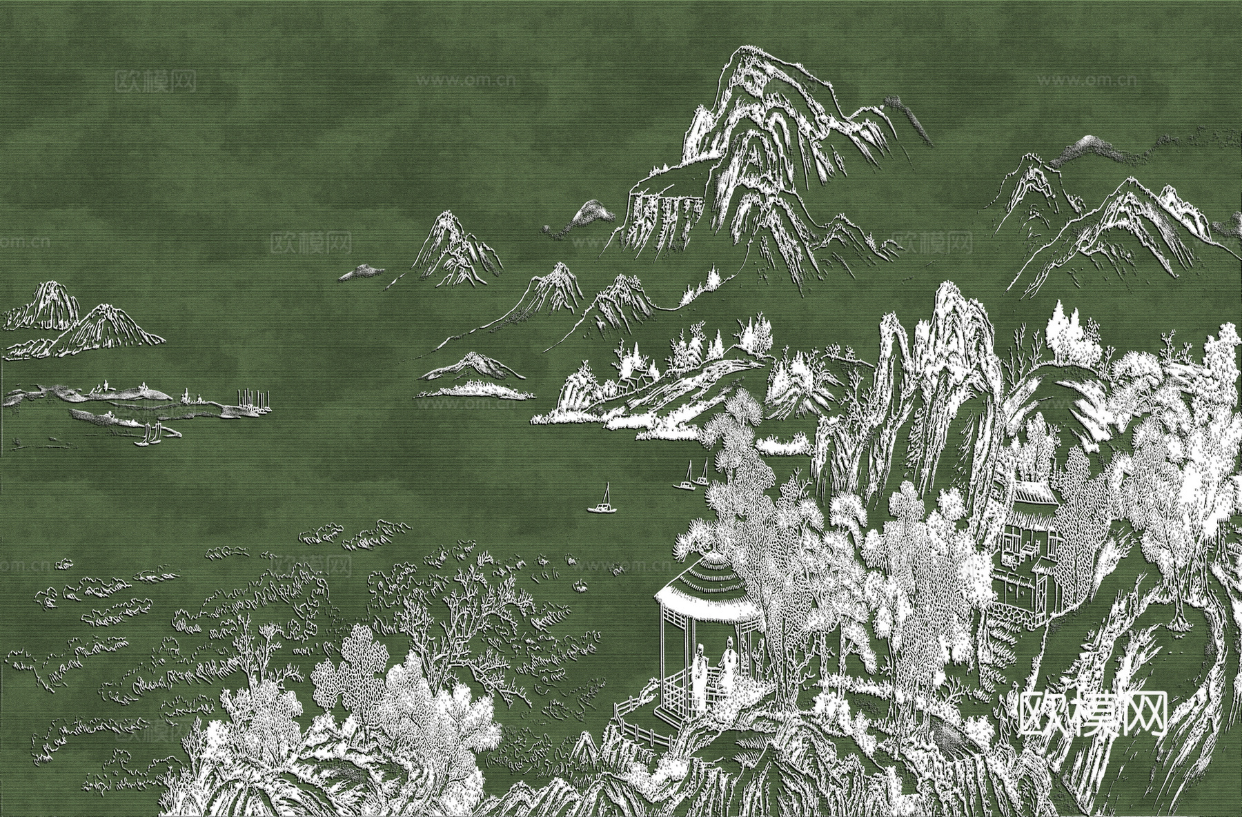 高清新中式楼阁线条肌理背景