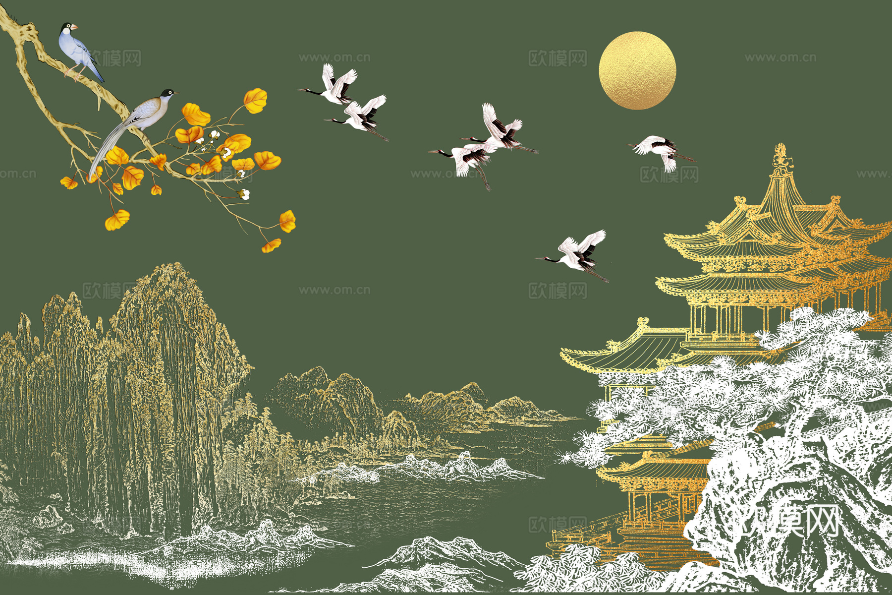 高清新中式楼阁线条肌理背景下载