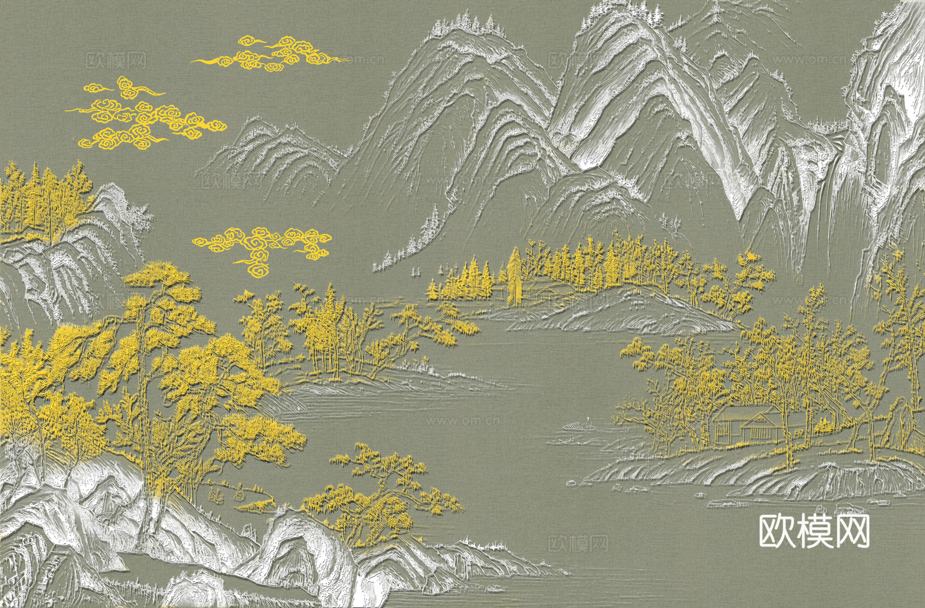 高清新中式楼阁线条肌理背景
