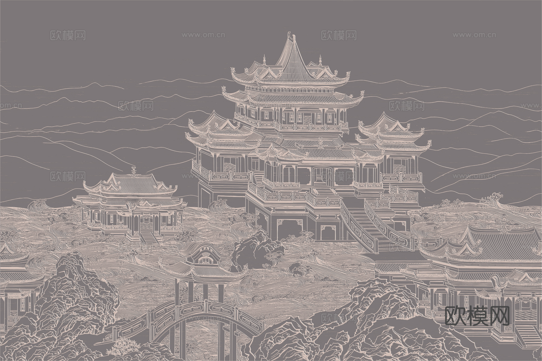 高清新中式楼阁线条肌理背景下载