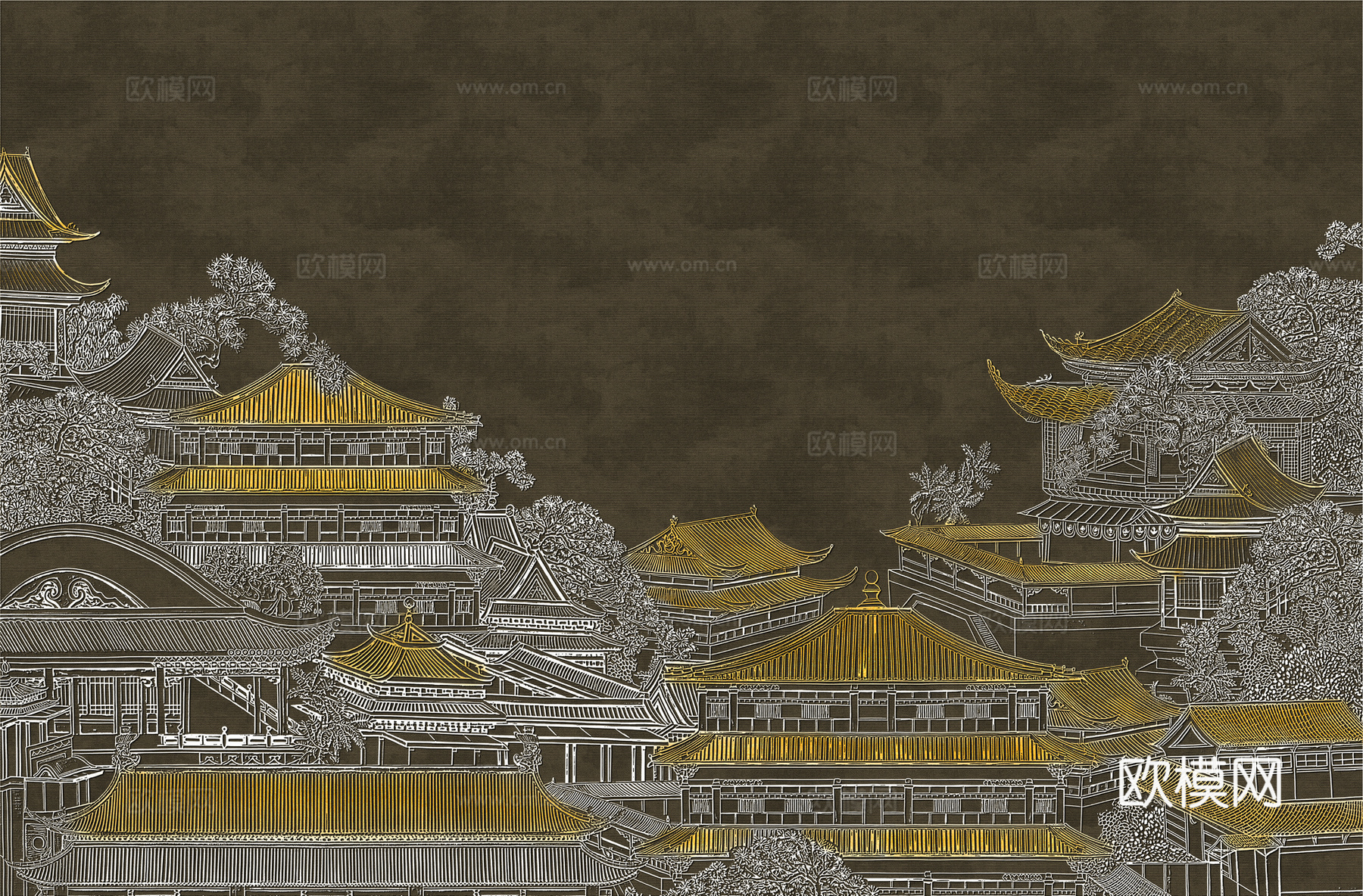 高清新中式楼阁线条肌理背景