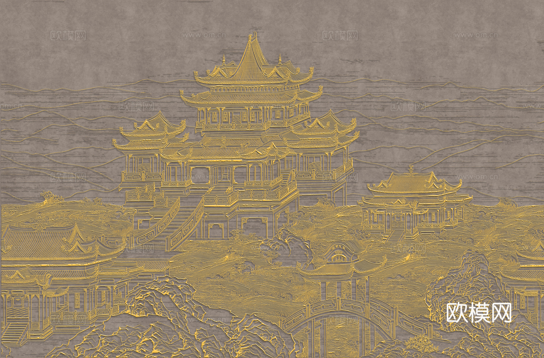 高清新中式楼阁线条肌理背景