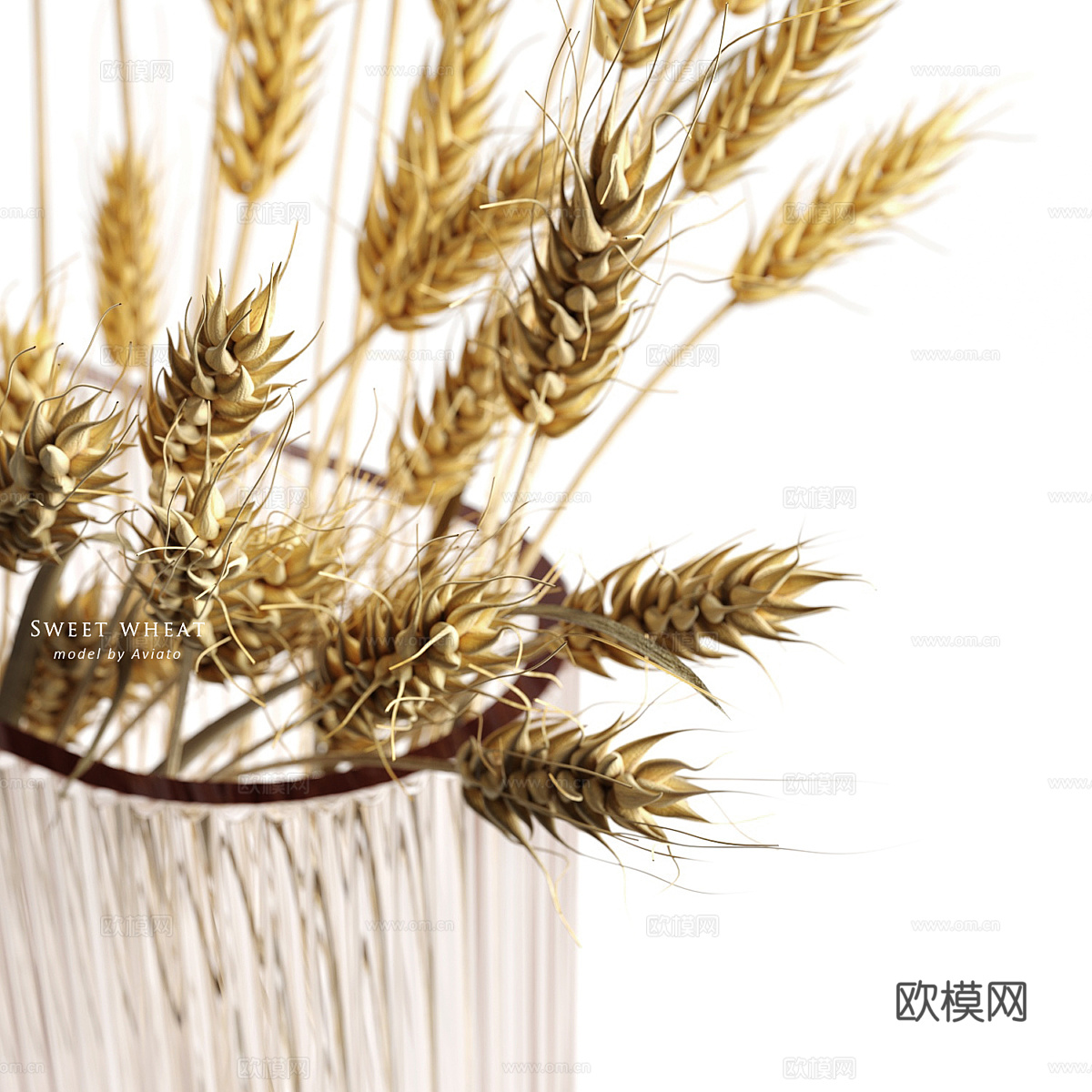 现代花瓶花艺 麦穗3d模型