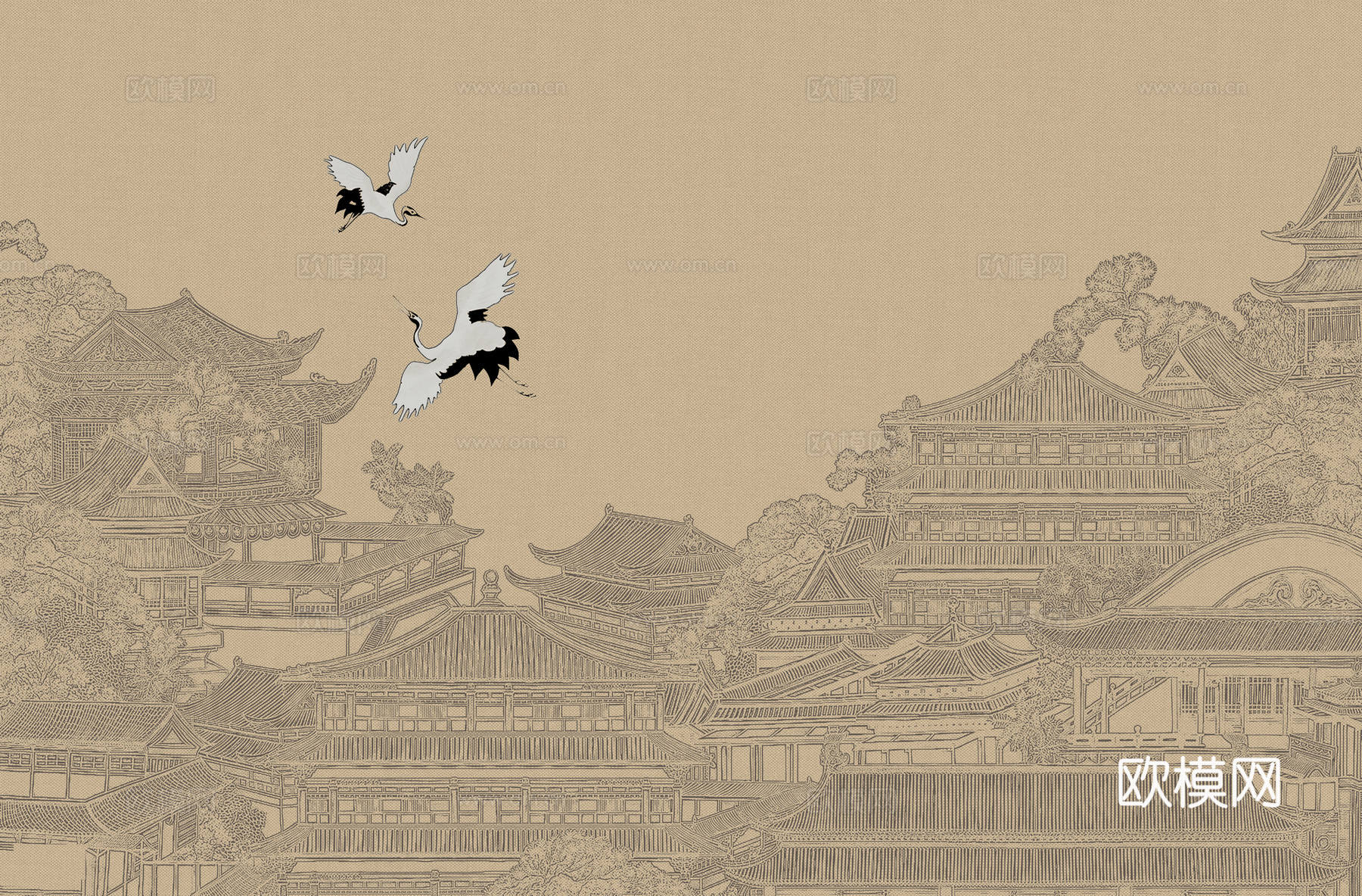 高清新中式楼阁线条肌理背景