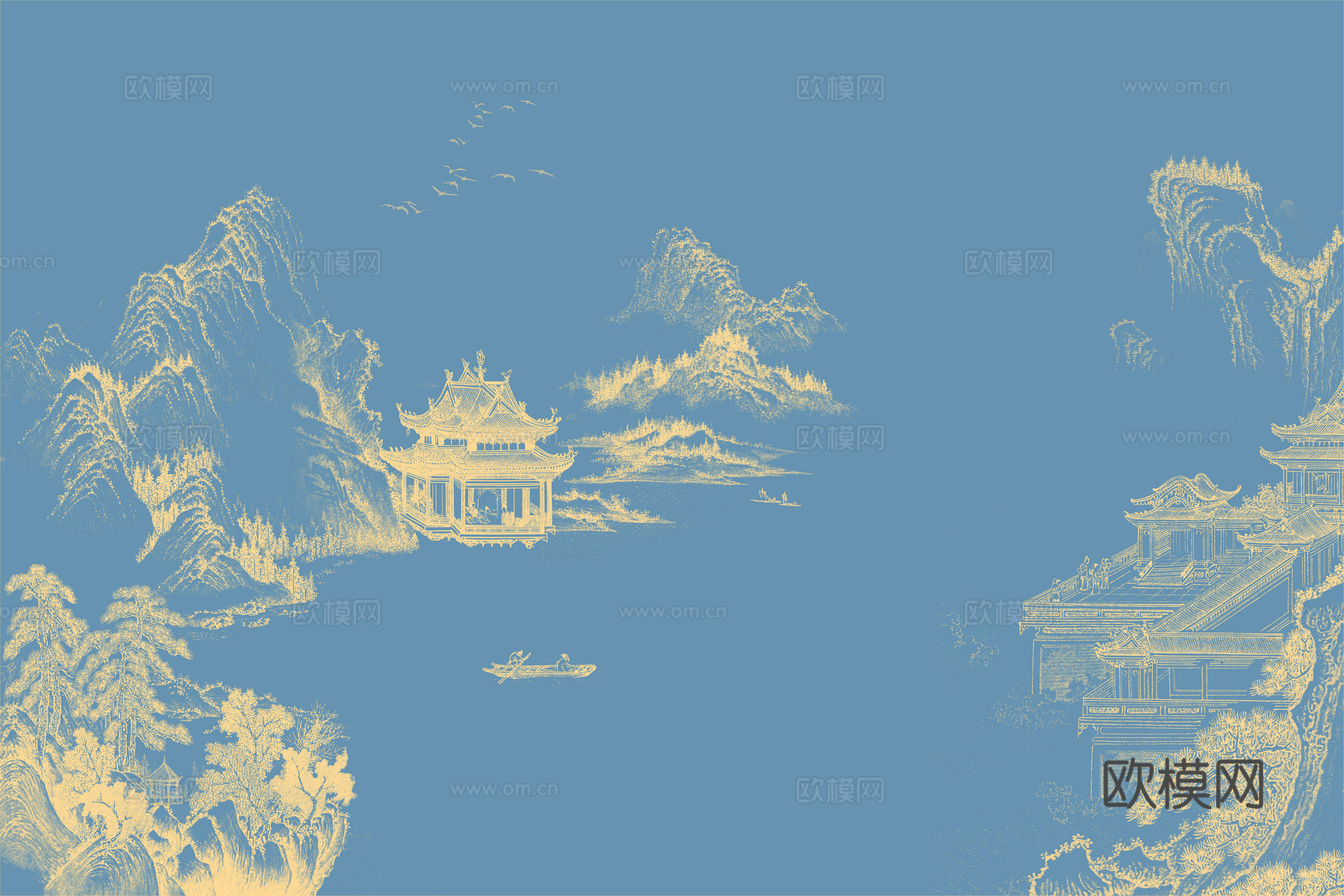 高清新中式楼阁线条肌理背景下载
