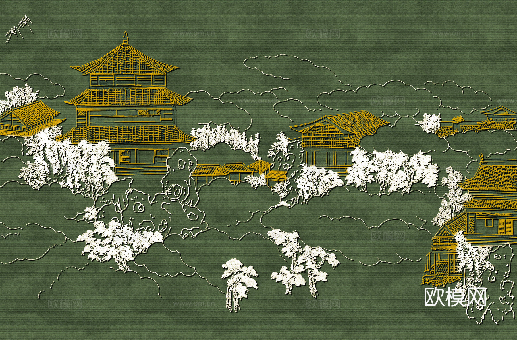 高清新中式楼阁线条肌理背景