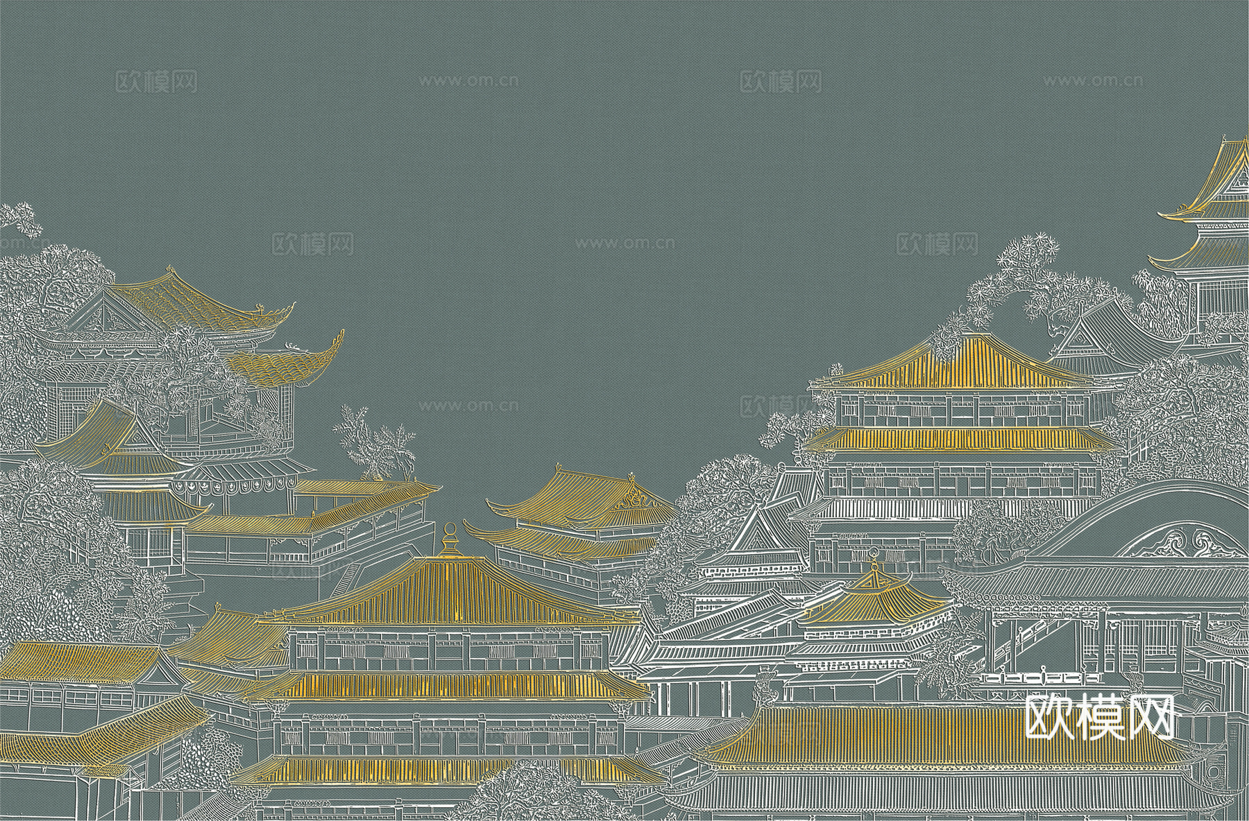 高清新中式楼阁线条肌理背景