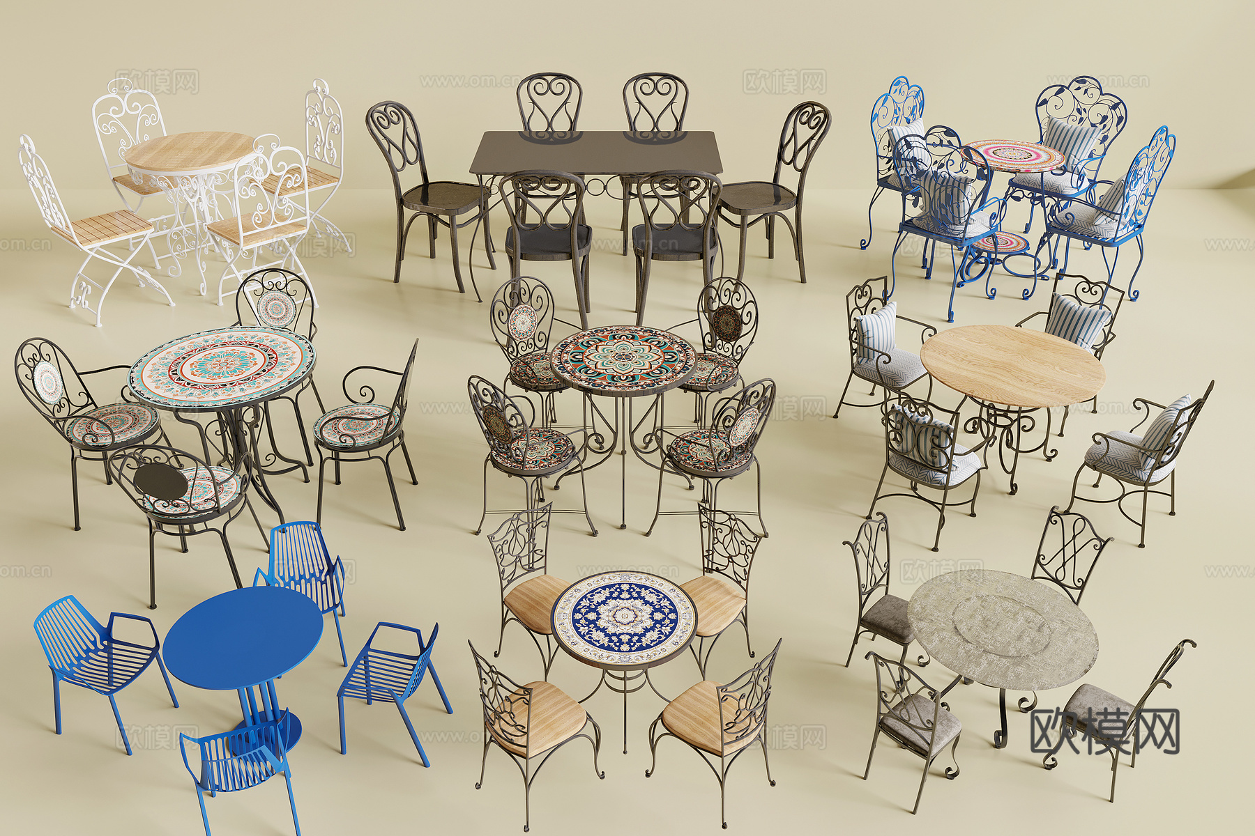 简欧铁艺桌椅3d模型下载