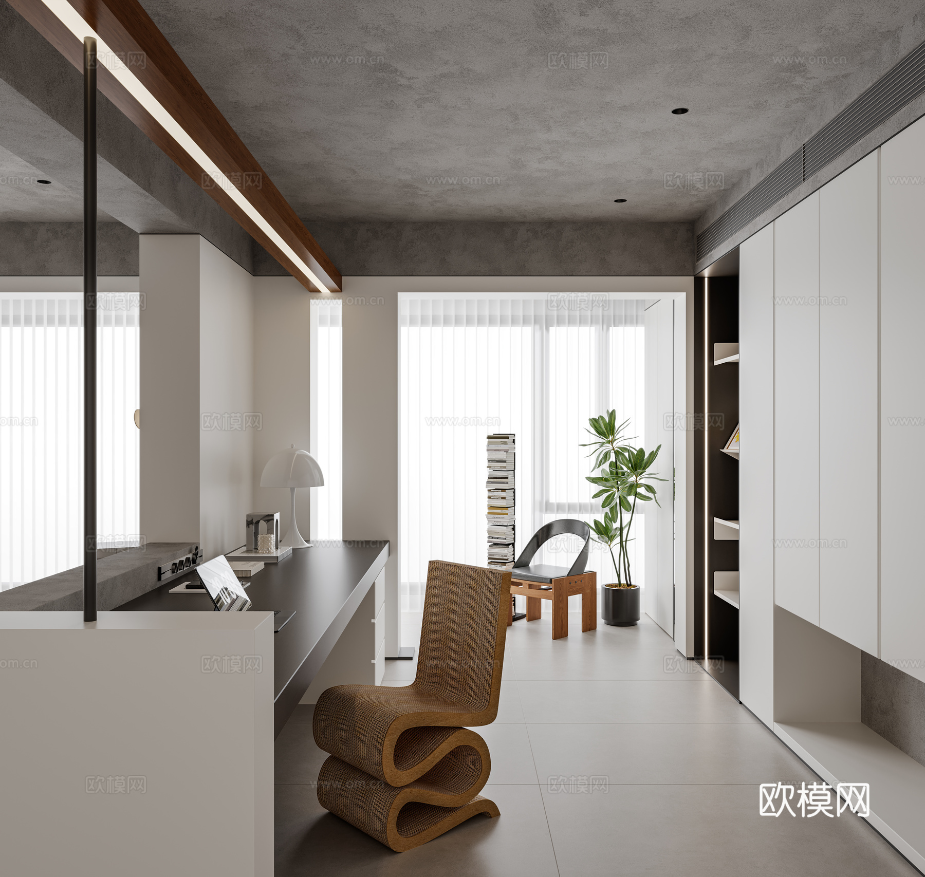 高级灰客餐厅书房3d模型