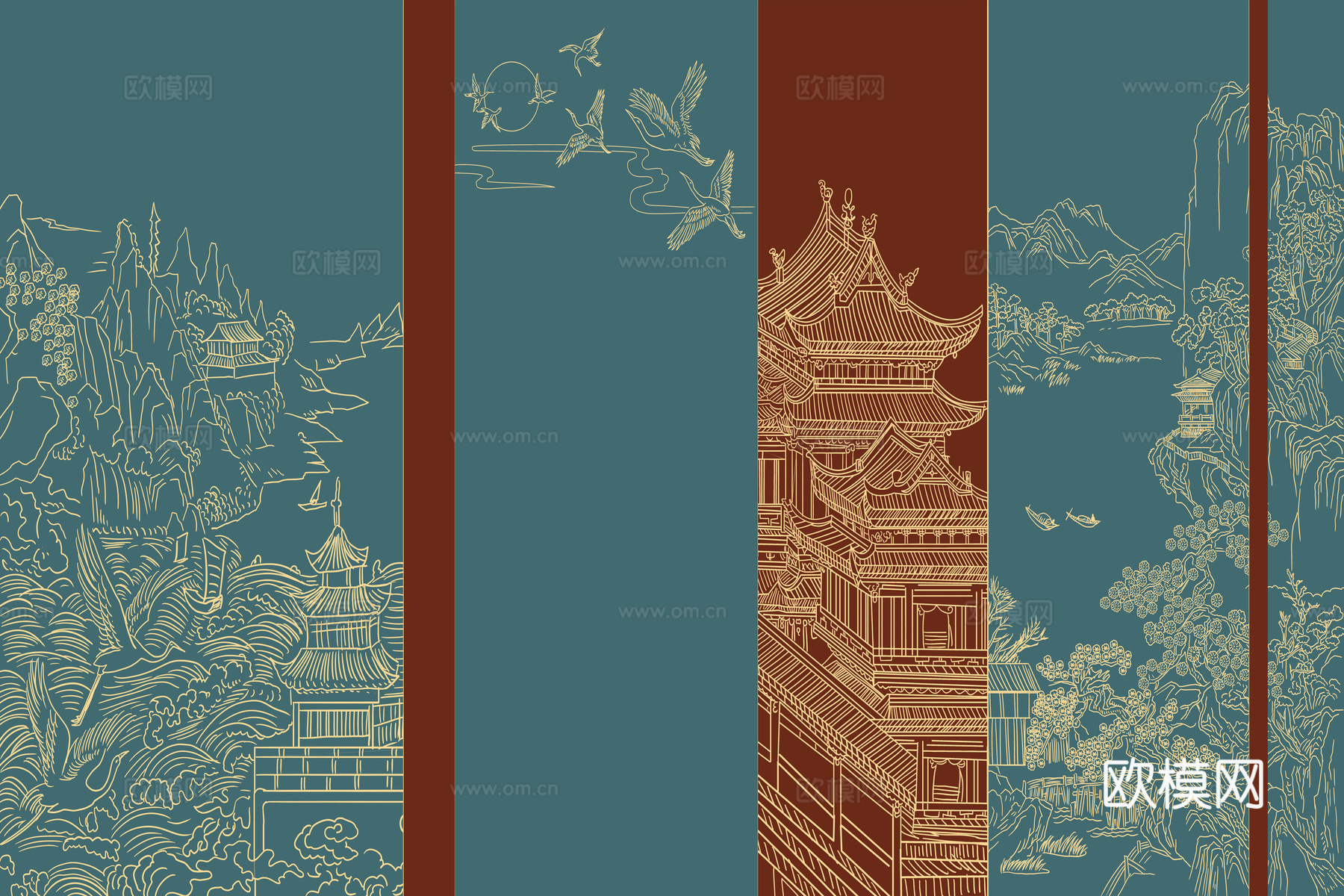 高清新中式楼阁线条肌理背景下载