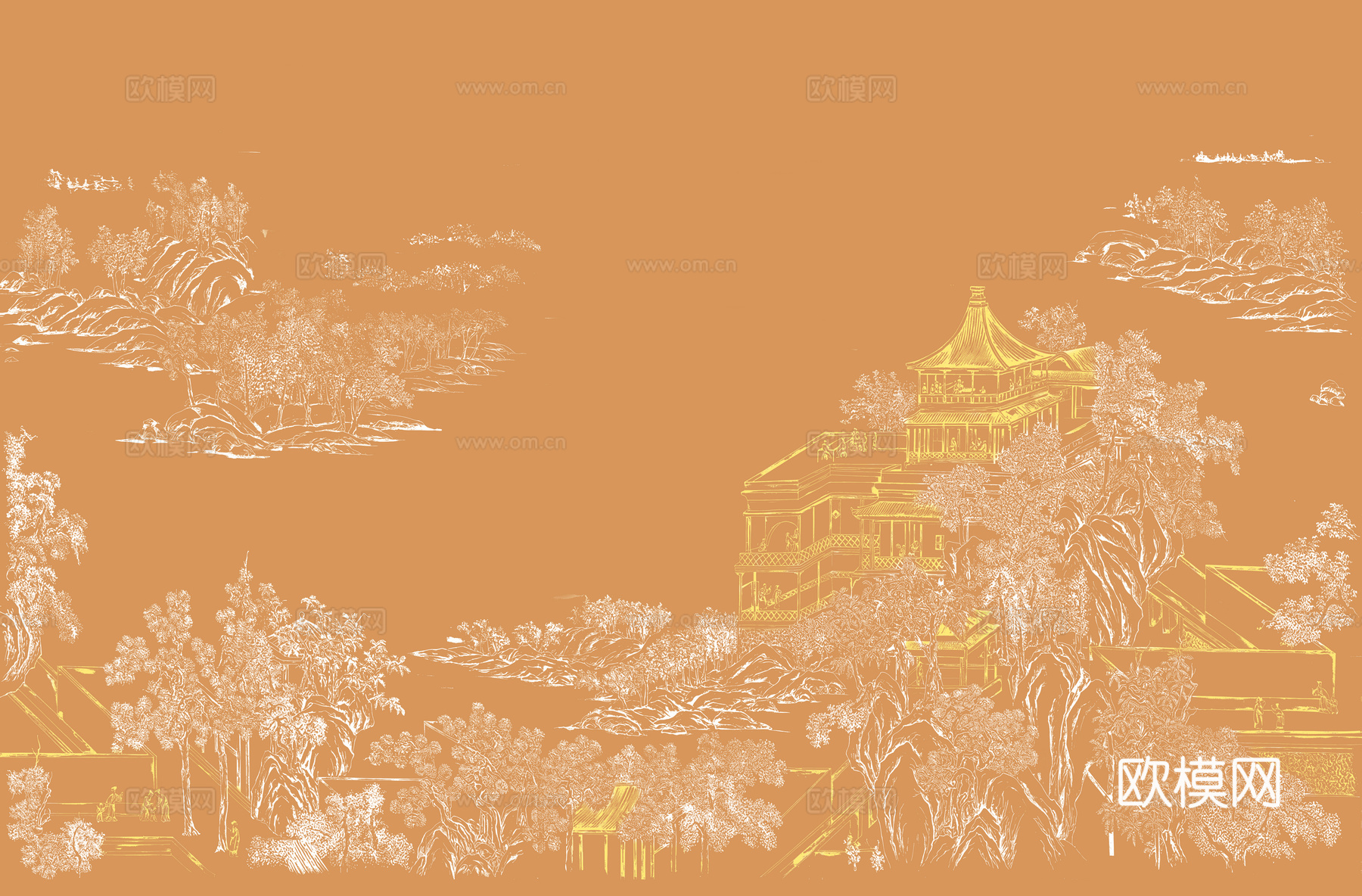 高清新中式楼阁线条肌理背景下载