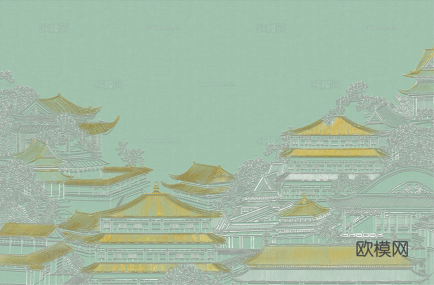 高清新中式楼阁线条肌理背景