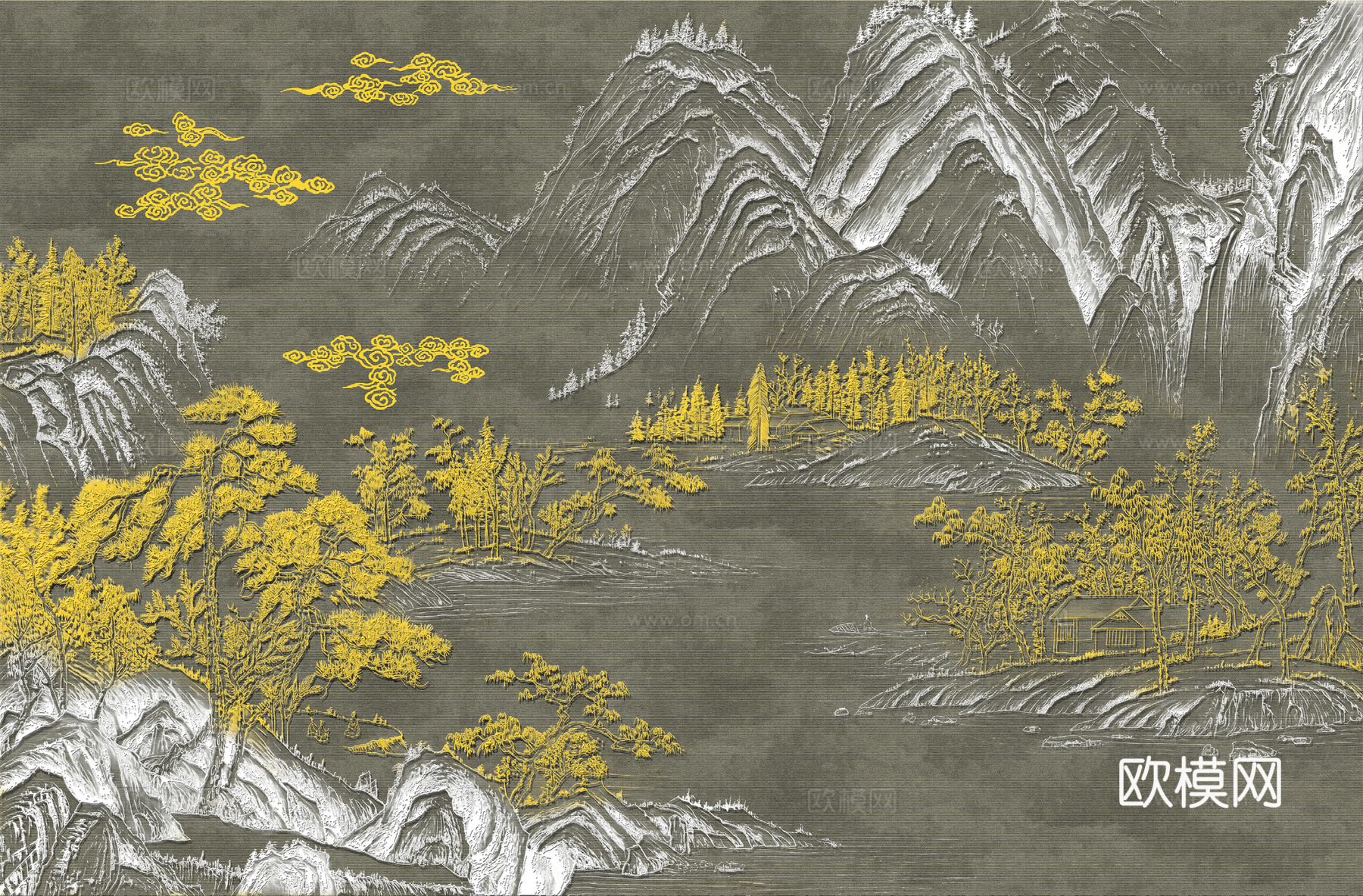 高清新中式楼阁线条肌理背景