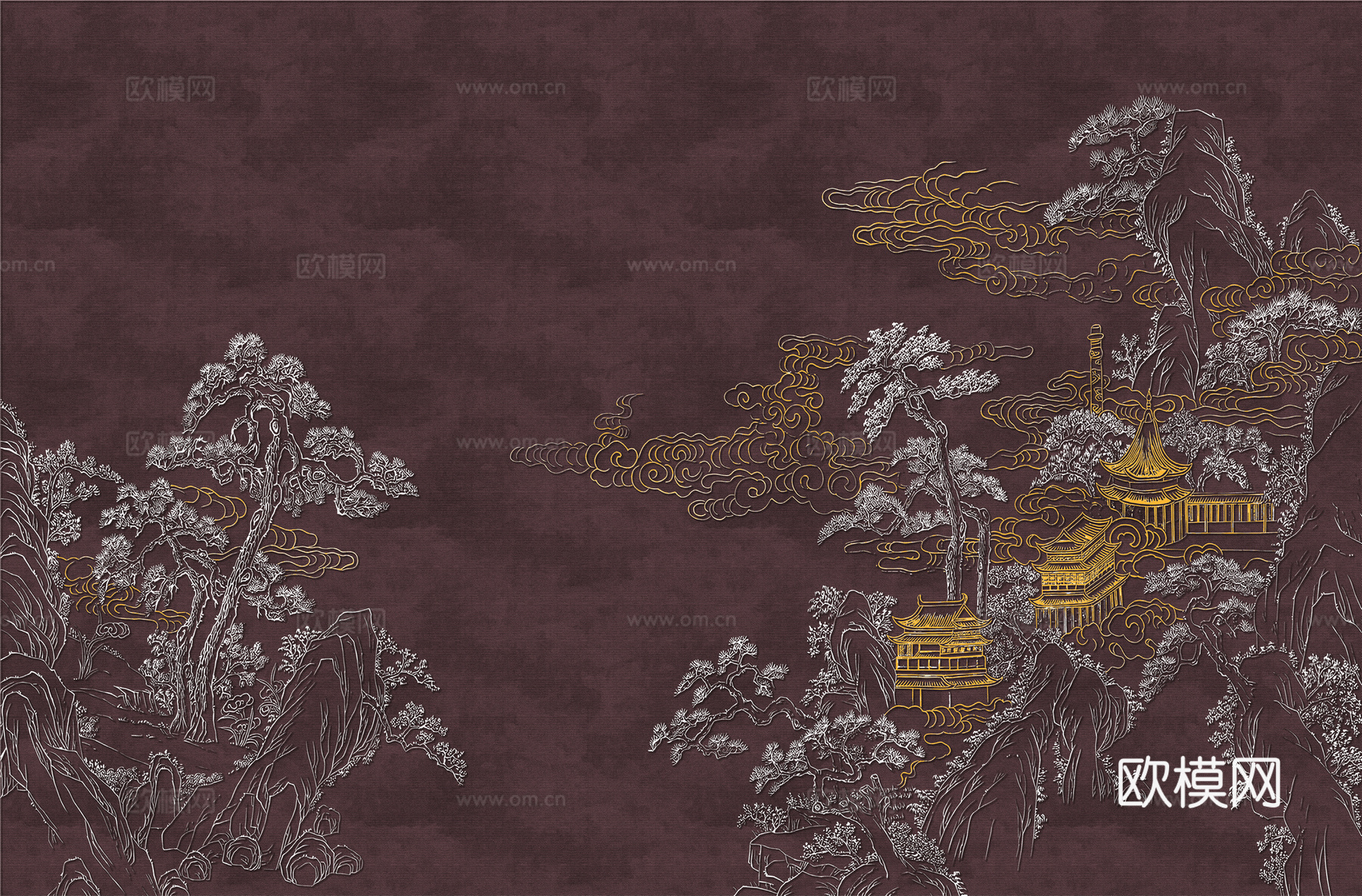 高清新中式楼阁线条肌理背景