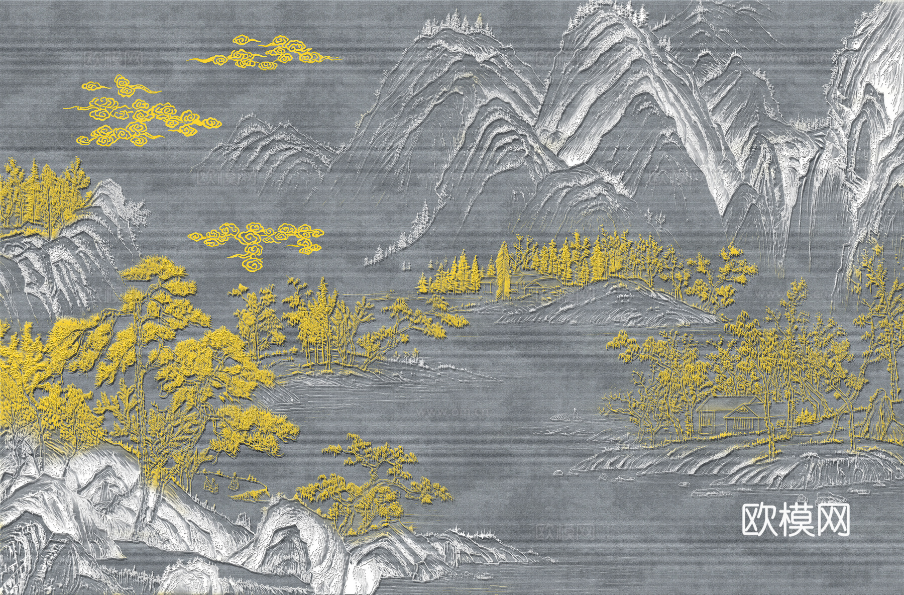 高清新中式楼阁线条肌理背景