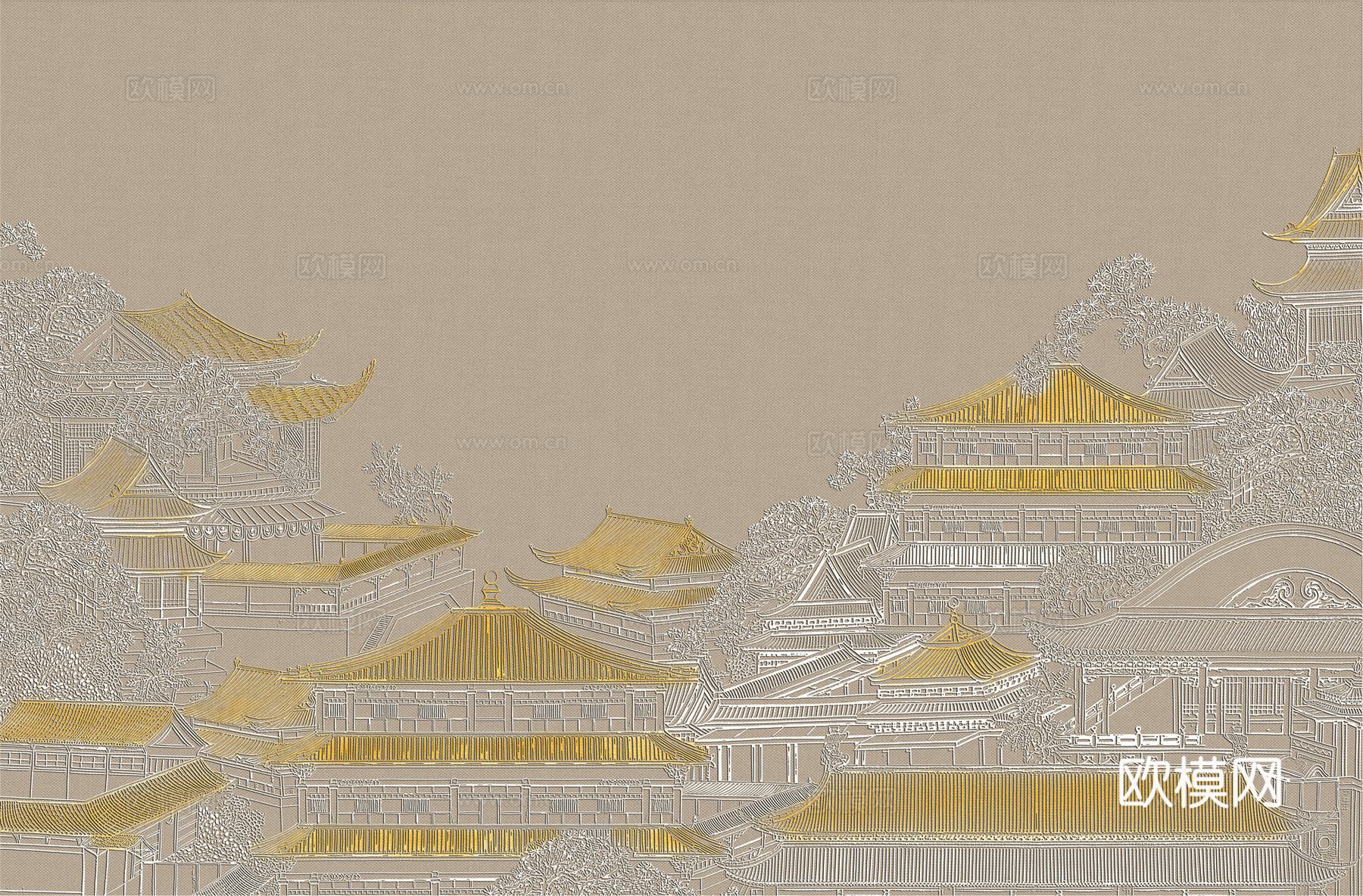 高清新中式楼阁线条肌理背景