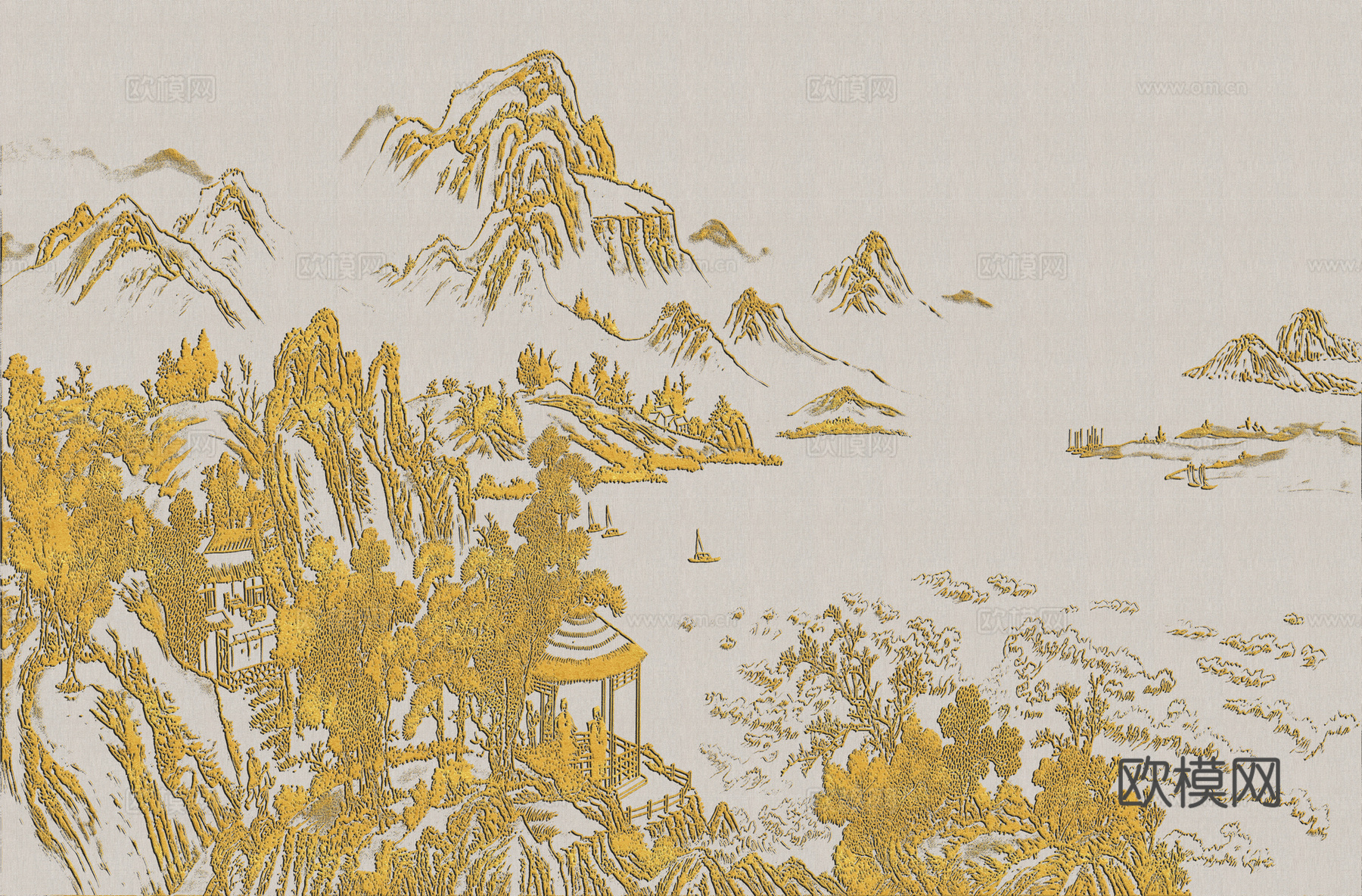 高清新中式楼阁线条肌理背景