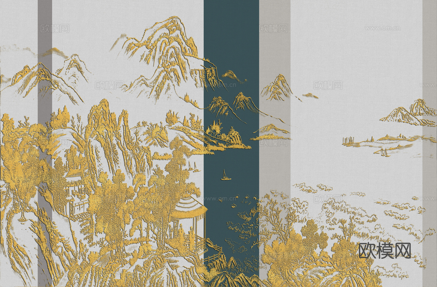 高清新中式楼阁线条肌理背景