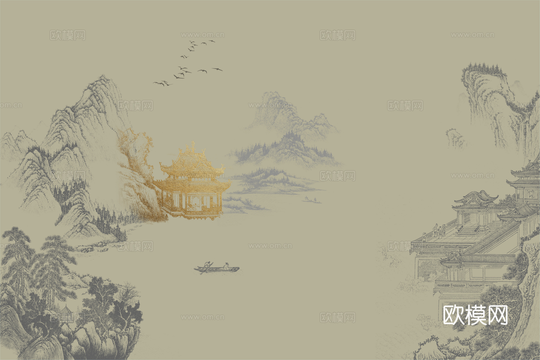 高清新中式楼阁线条肌理背景下载