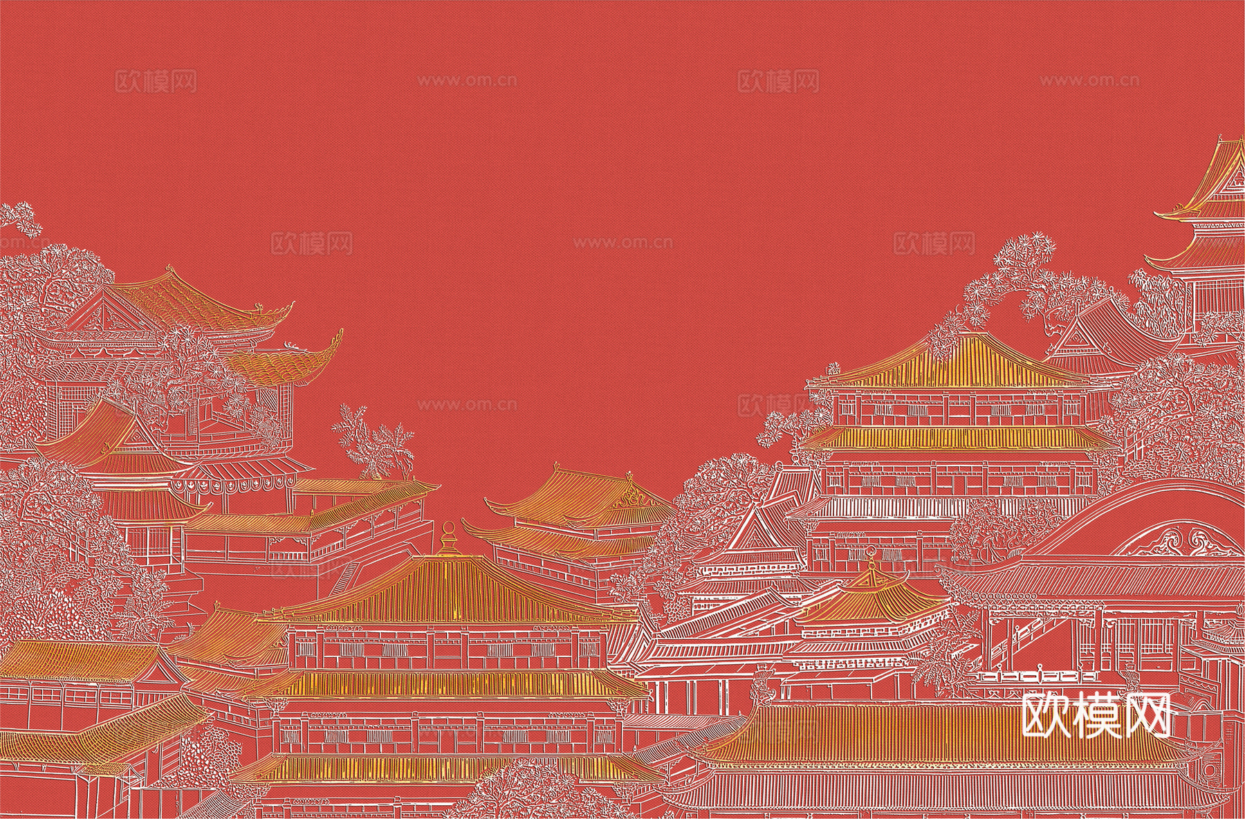 高清新中式楼阁线条肌理背景下载