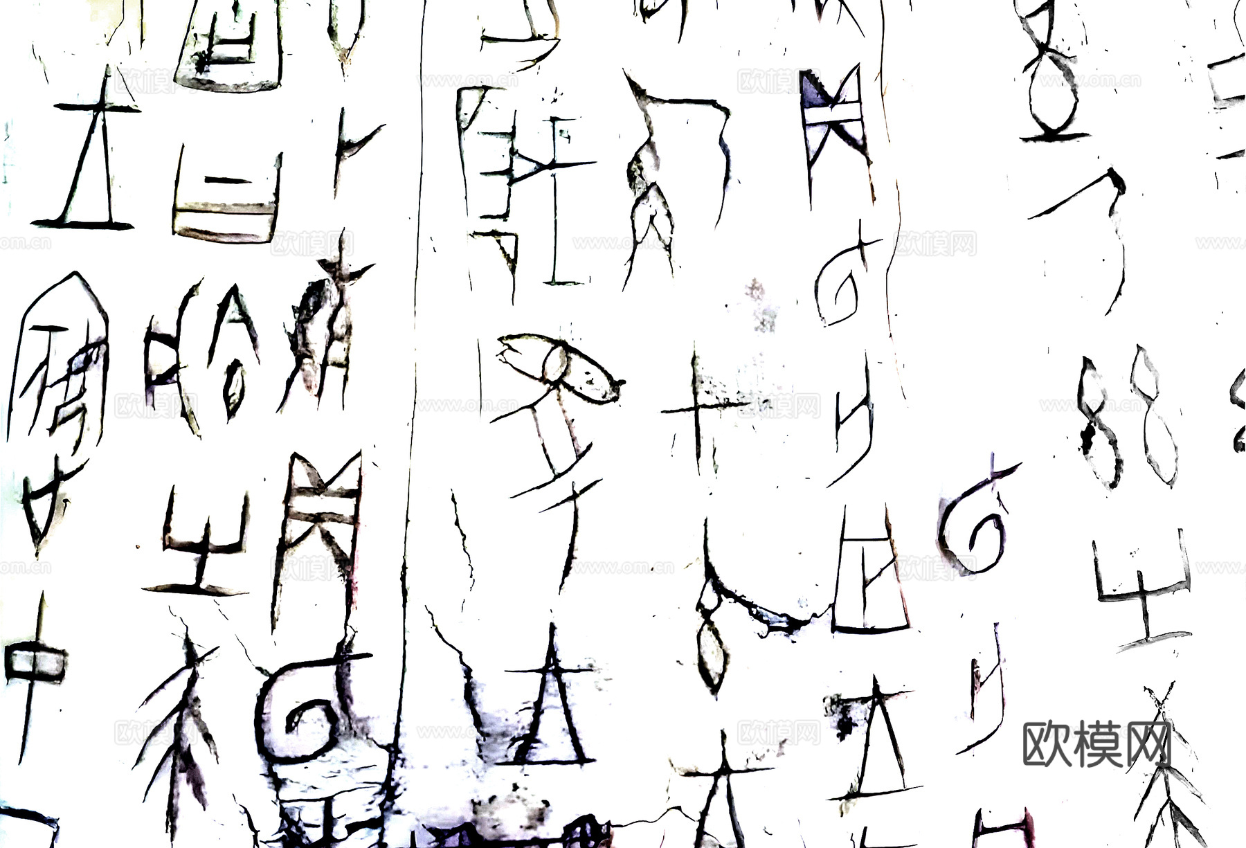 甲骨文字，拓印，黑色，骨刻