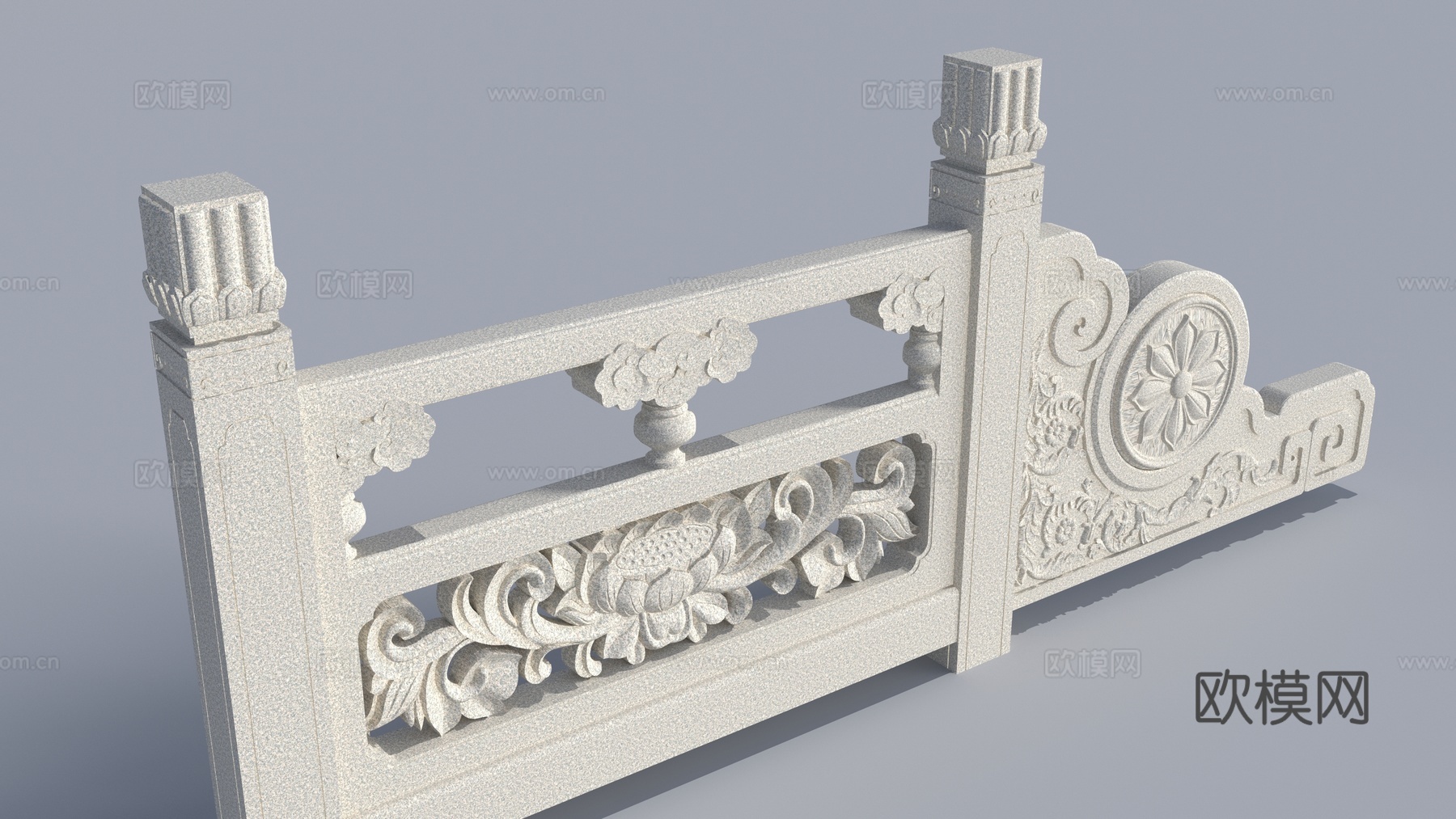 荷花栏杆 中式栏杆 抱鼓 汉白玉栏杆 护栏 大理石栏杆 景观3d模型