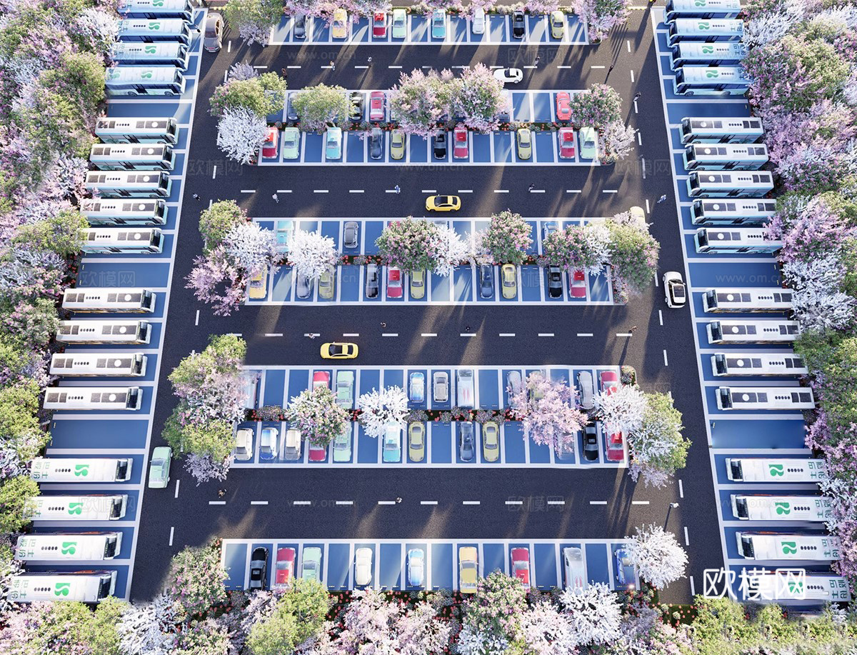 现代停车场  户外生态停车场su模型