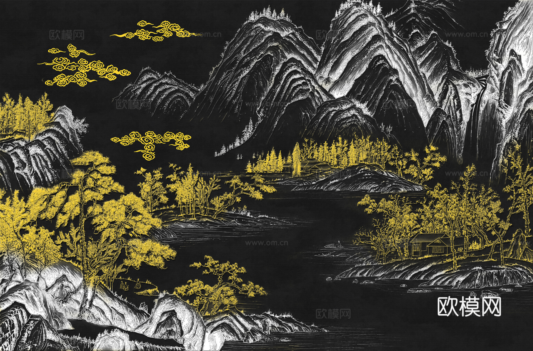 高清新中式楼阁线条肌理背景