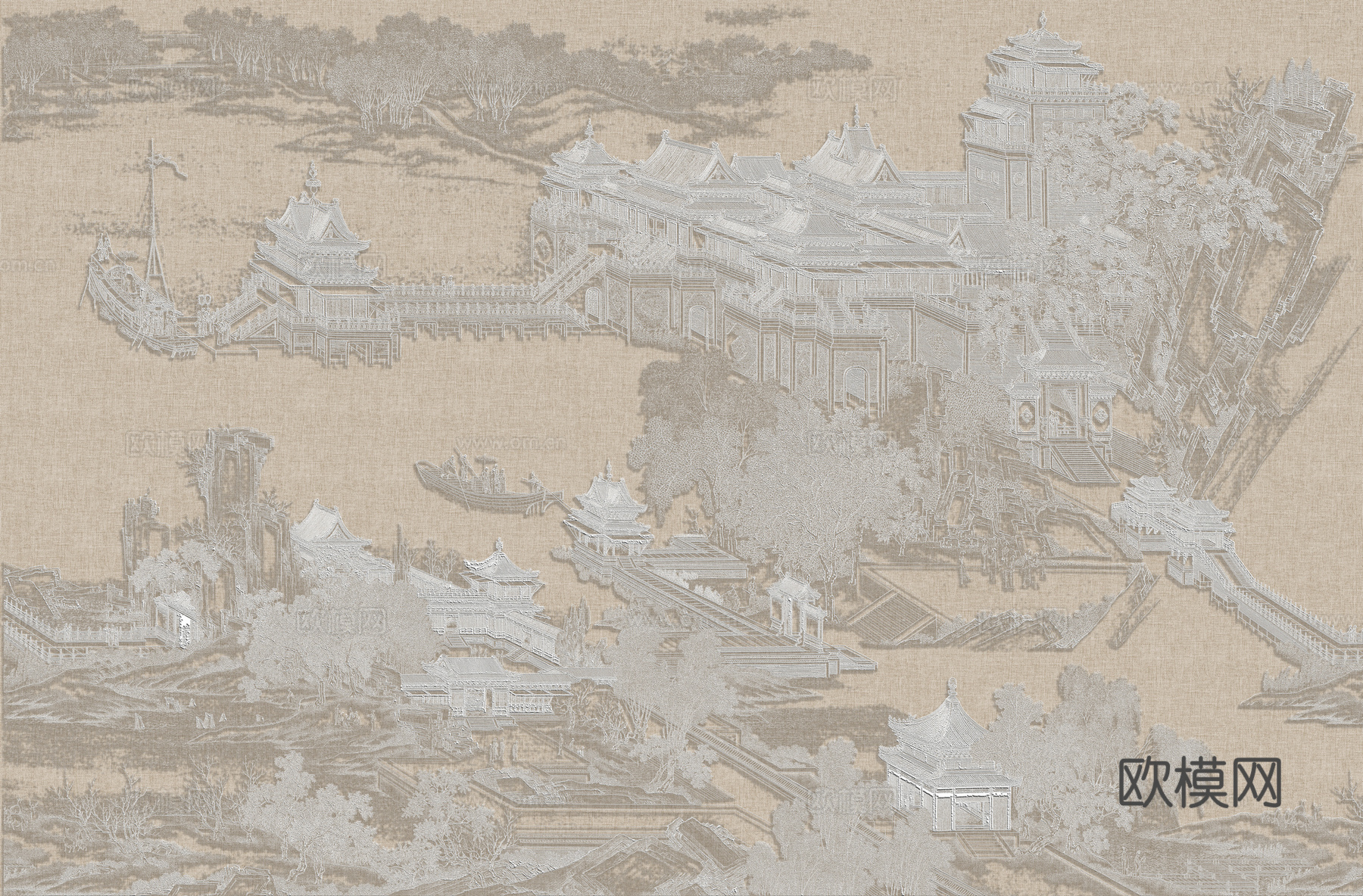高清新中式楼阁线条肌理背景