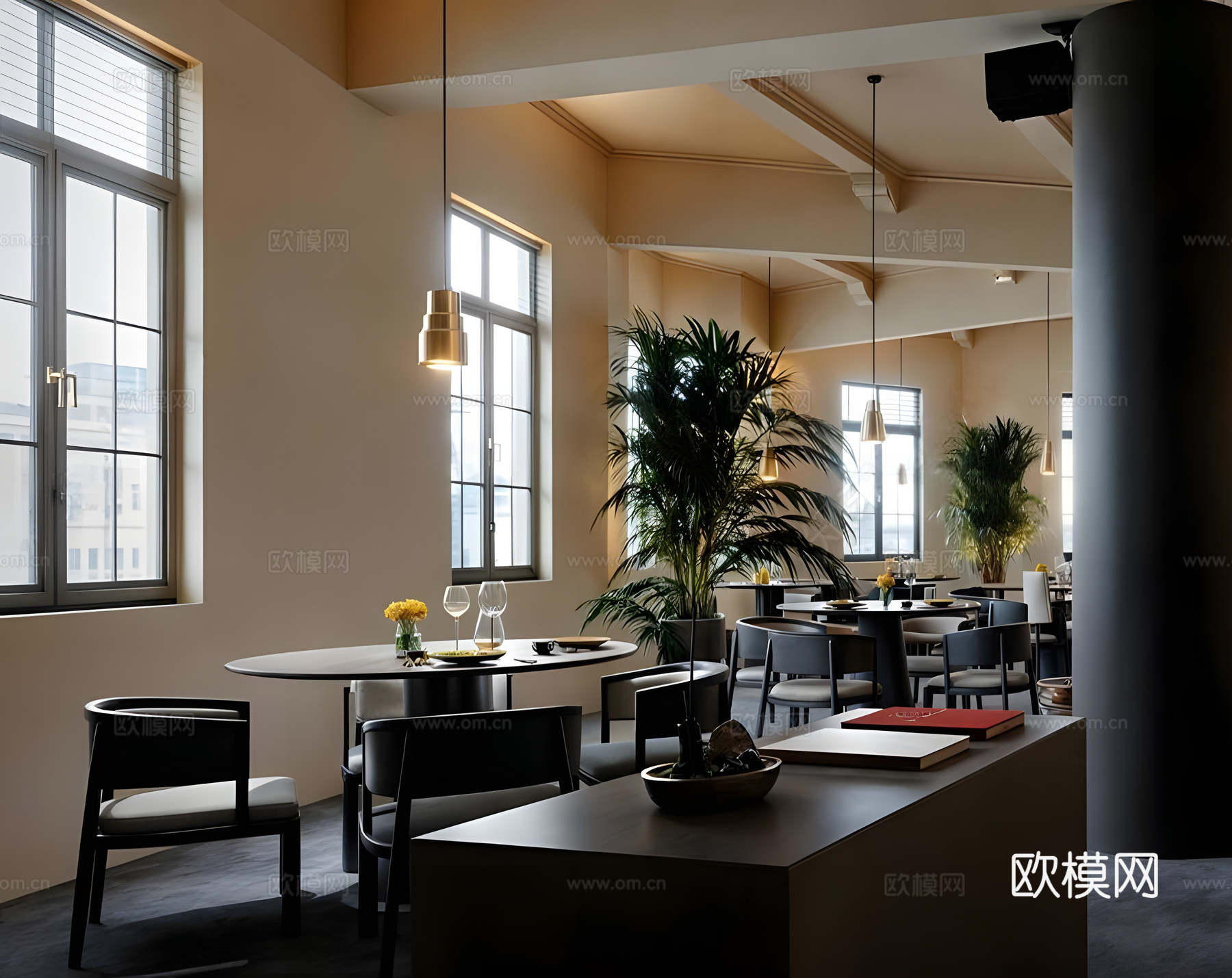 新中式酒店餐厅 现代西餐厅 现代东南亚餐厅 新中式中餐厅su模型