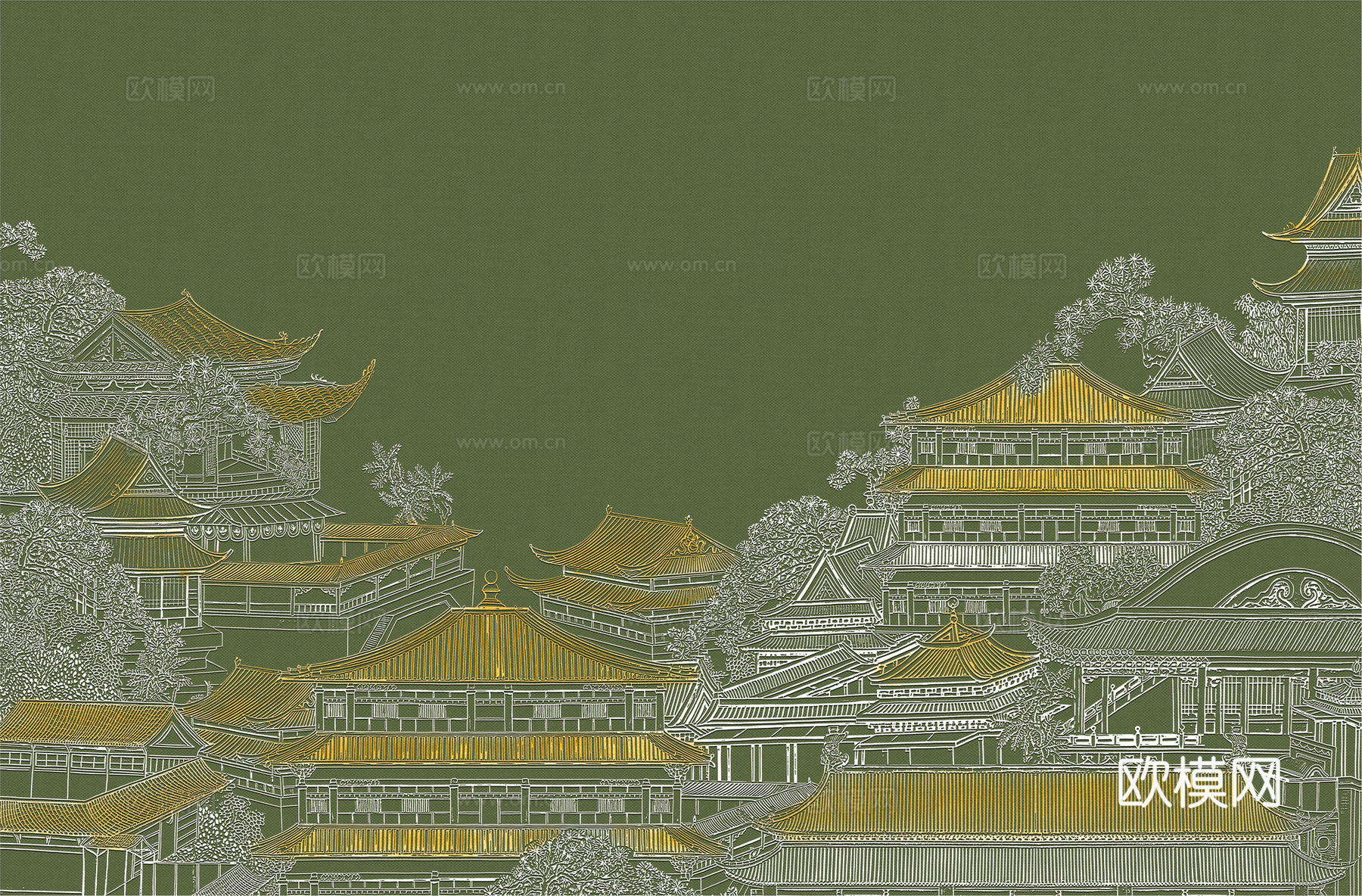 高清新中式楼阁线条肌理背景