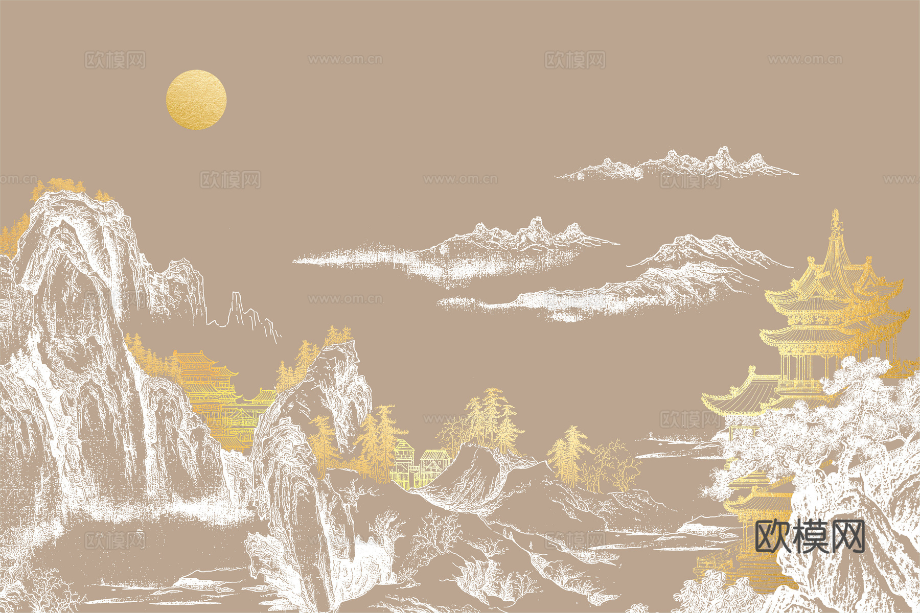 高清新中式楼阁线条肌理背景下载