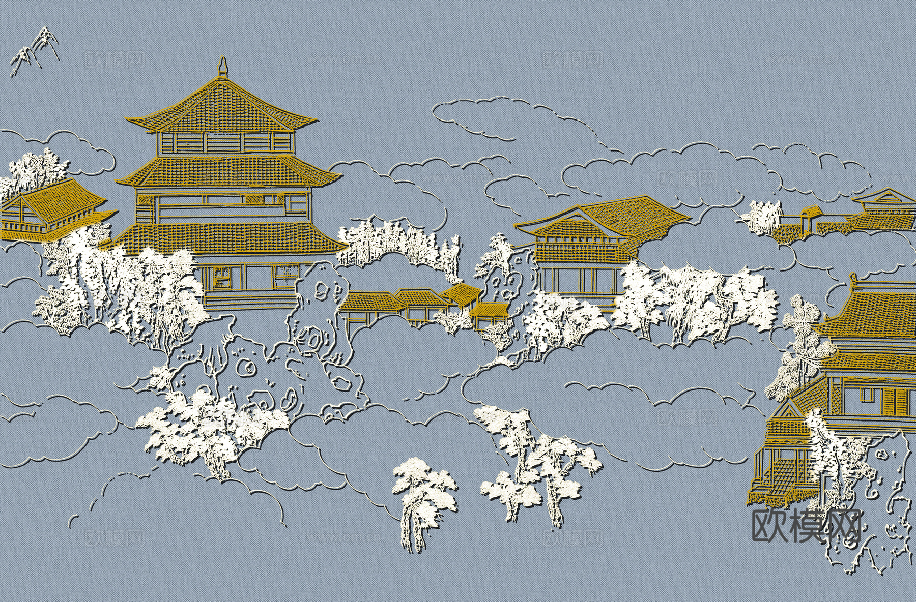 高清新中式楼阁线条肌理背景