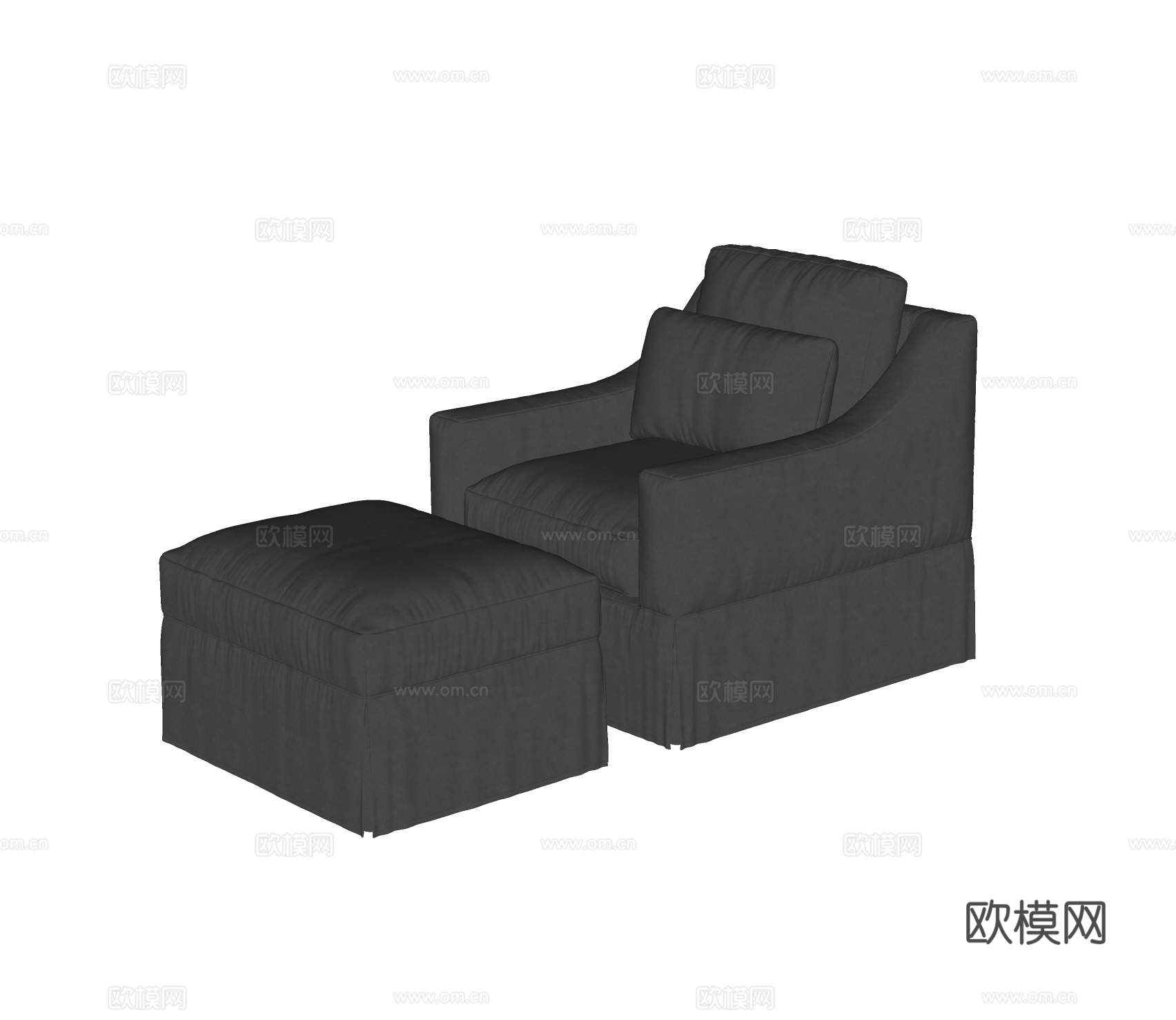 现代单人沙发 休闲椅 踏脚凳su模型