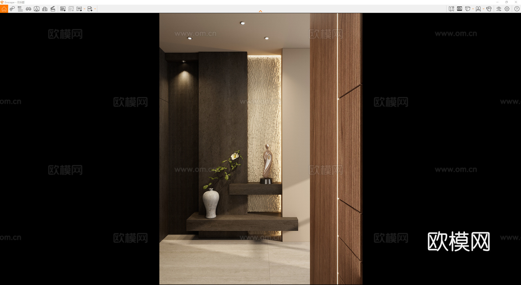 意式 轻奢风 几何造型 肌理漆 黑金 造景 玄关su模型