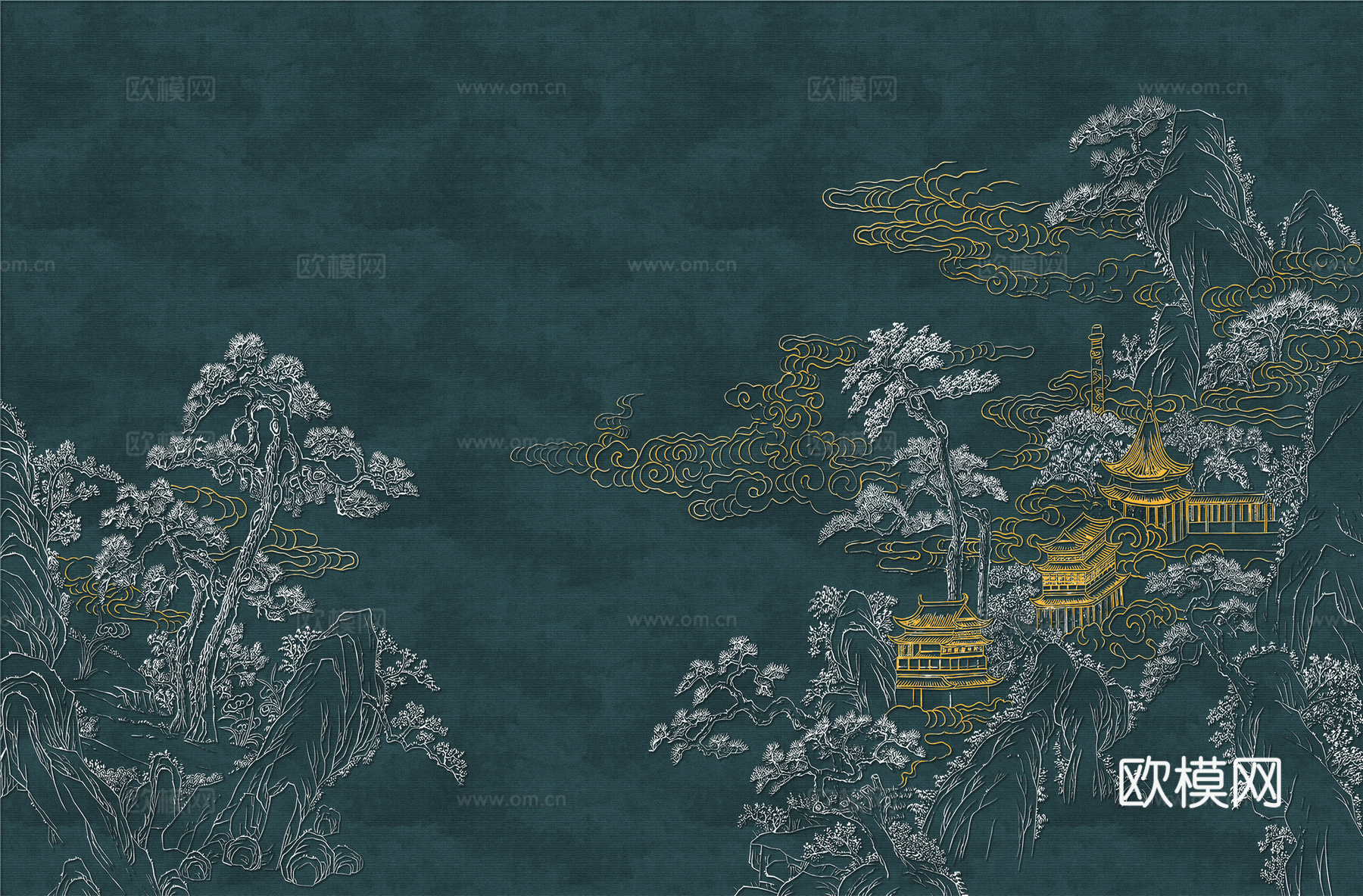 高清新中式楼阁线条肌理背景