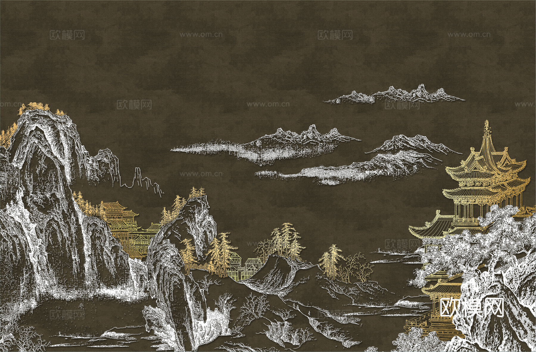 高清新中式楼阁线条肌理背景