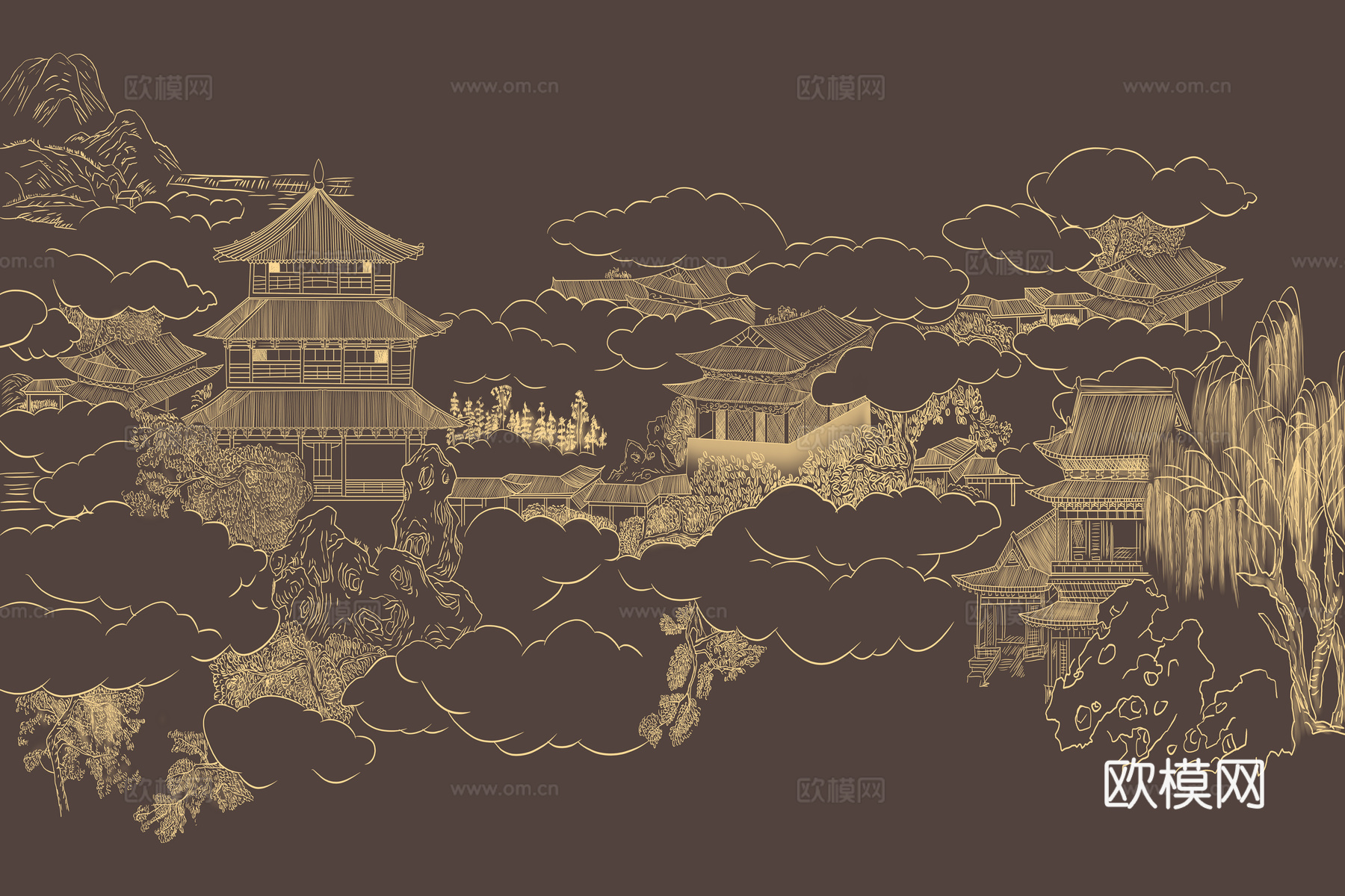 高清新中式楼阁线条肌理背景下载