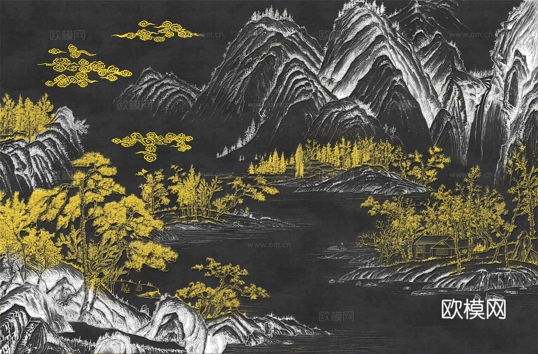高清新中式楼阁线条肌理背景