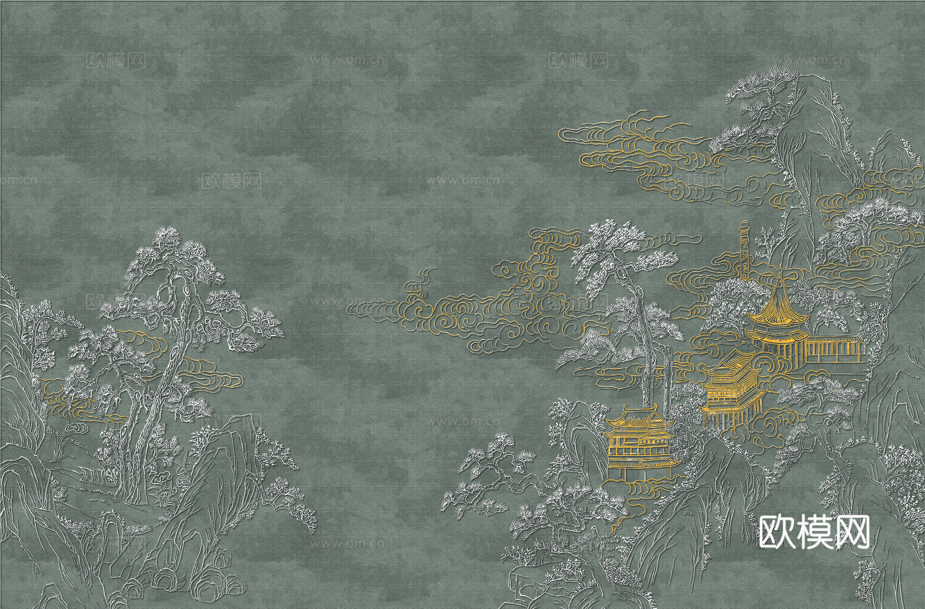 高清新中式楼阁线条肌理背景