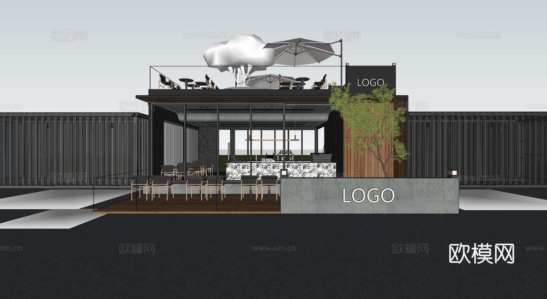 现代咖啡厅 奶茶店 商铺 门头su模型