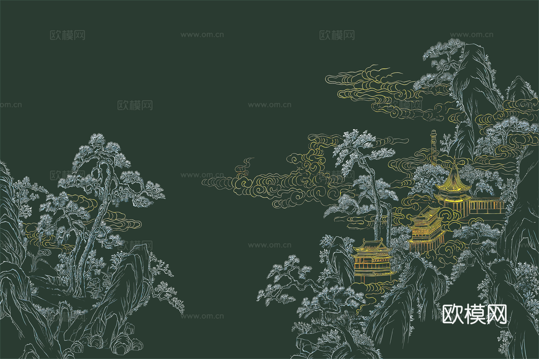 高清新中式楼阁线条肌理背景下载