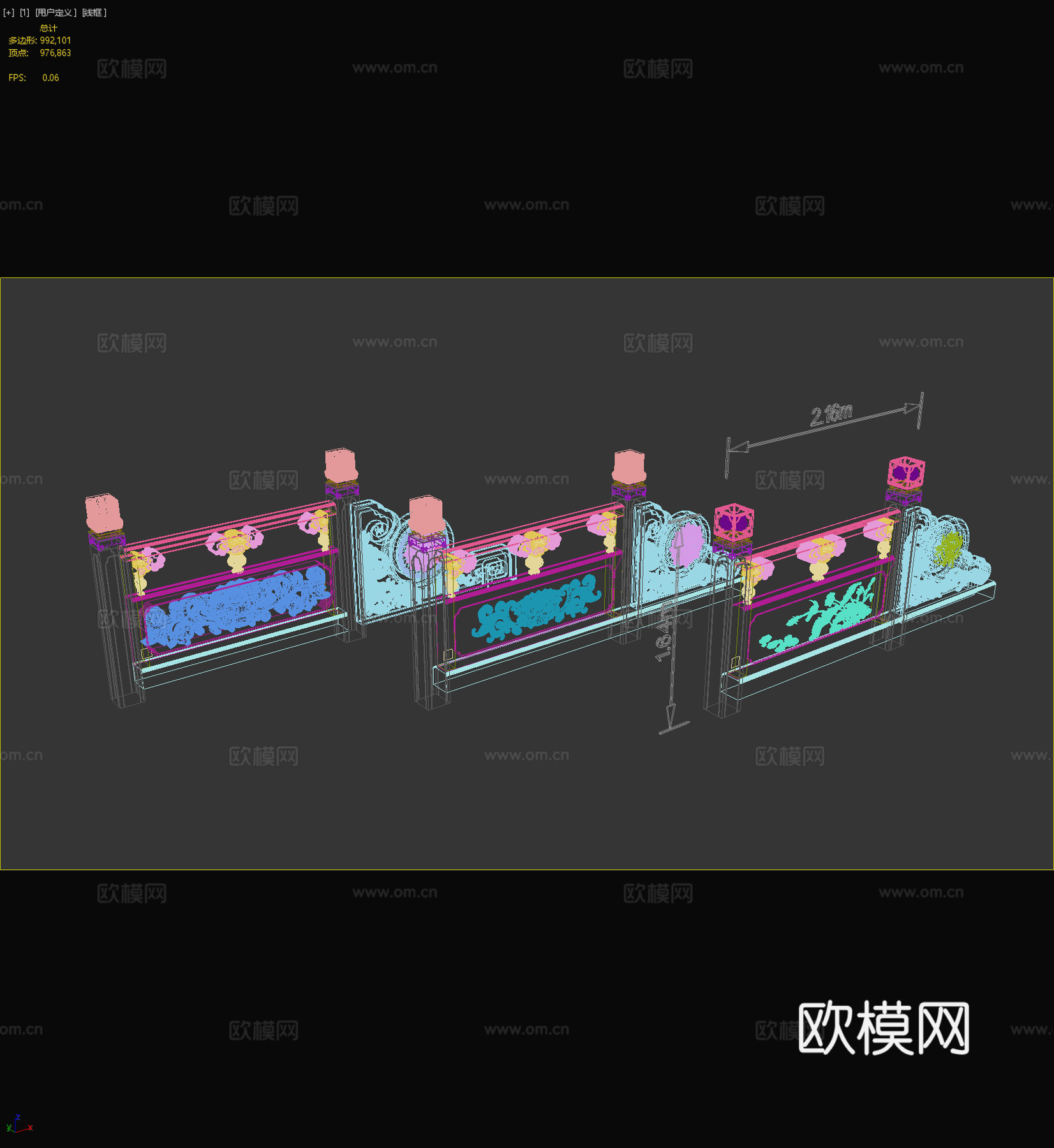 荷花栏杆 中式栏杆 抱鼓 汉白玉栏杆 护栏 大理石栏杆 景观3d模型