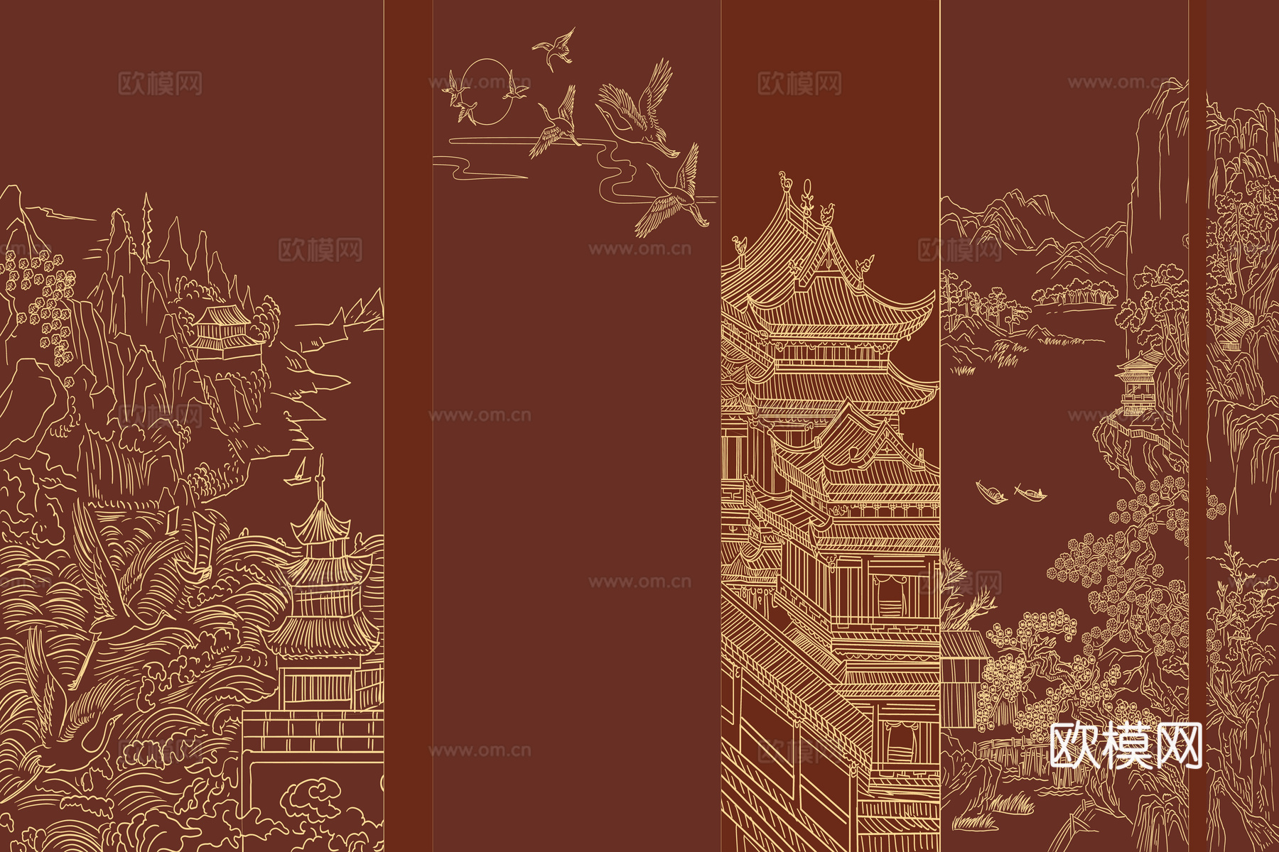 高清新中式楼阁线条肌理背景下载