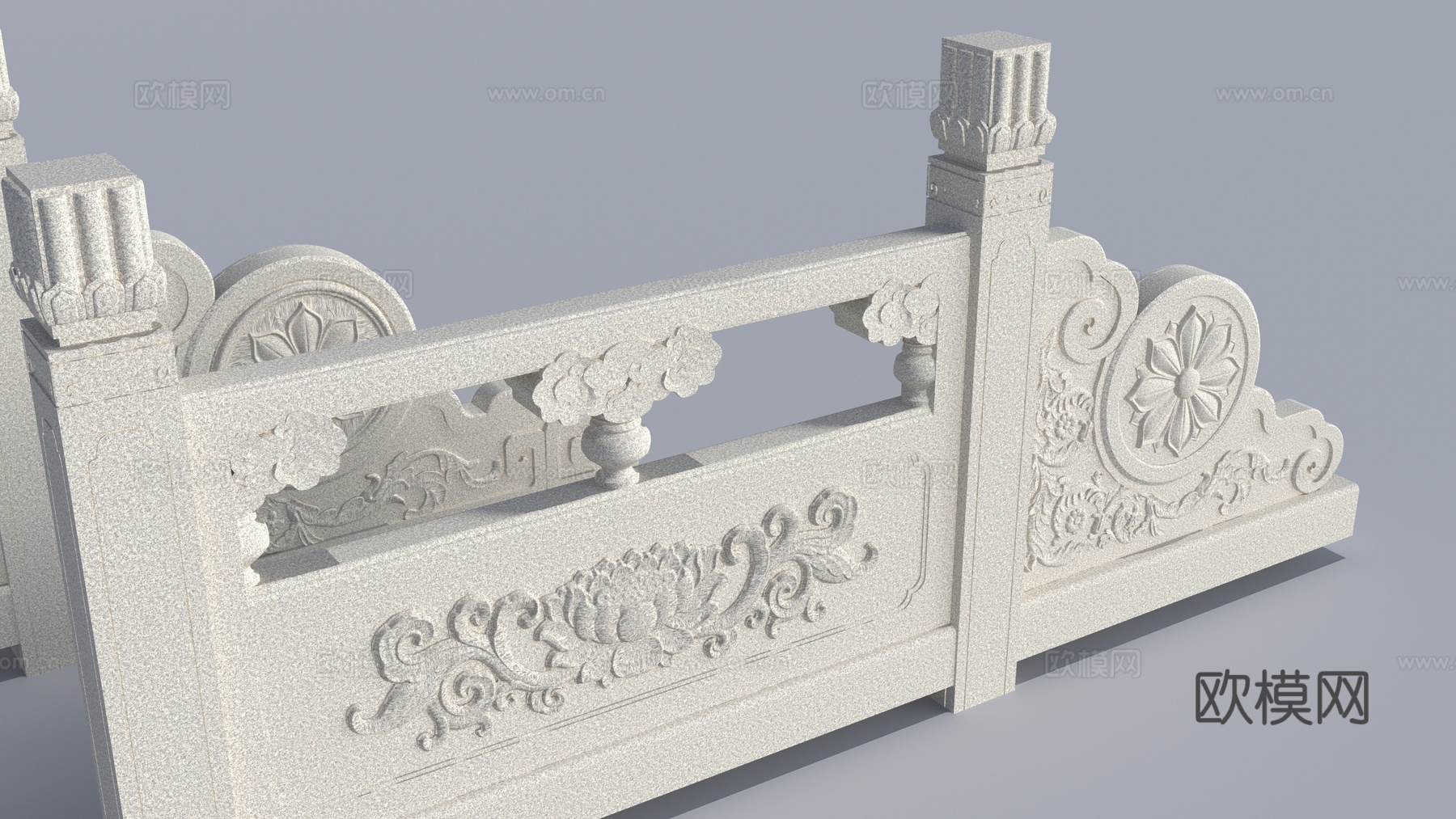 荷花栏杆 中式栏杆 抱鼓 汉白玉栏杆 护栏 大理石栏杆 景观3d模型