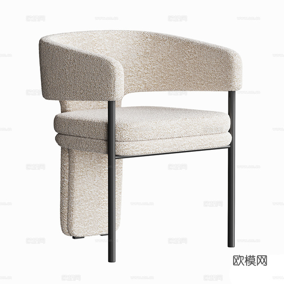 现代奶油风亚麻餐椅3d模型下载(渲染图1)