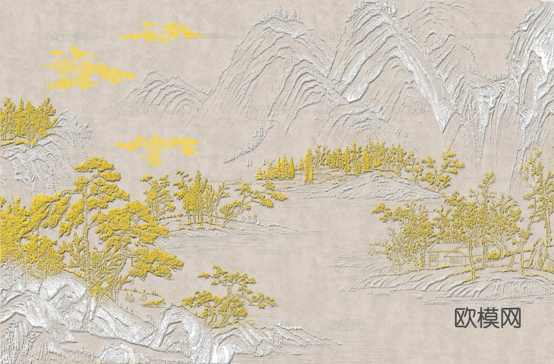 高清新中式楼阁线条肌理背景