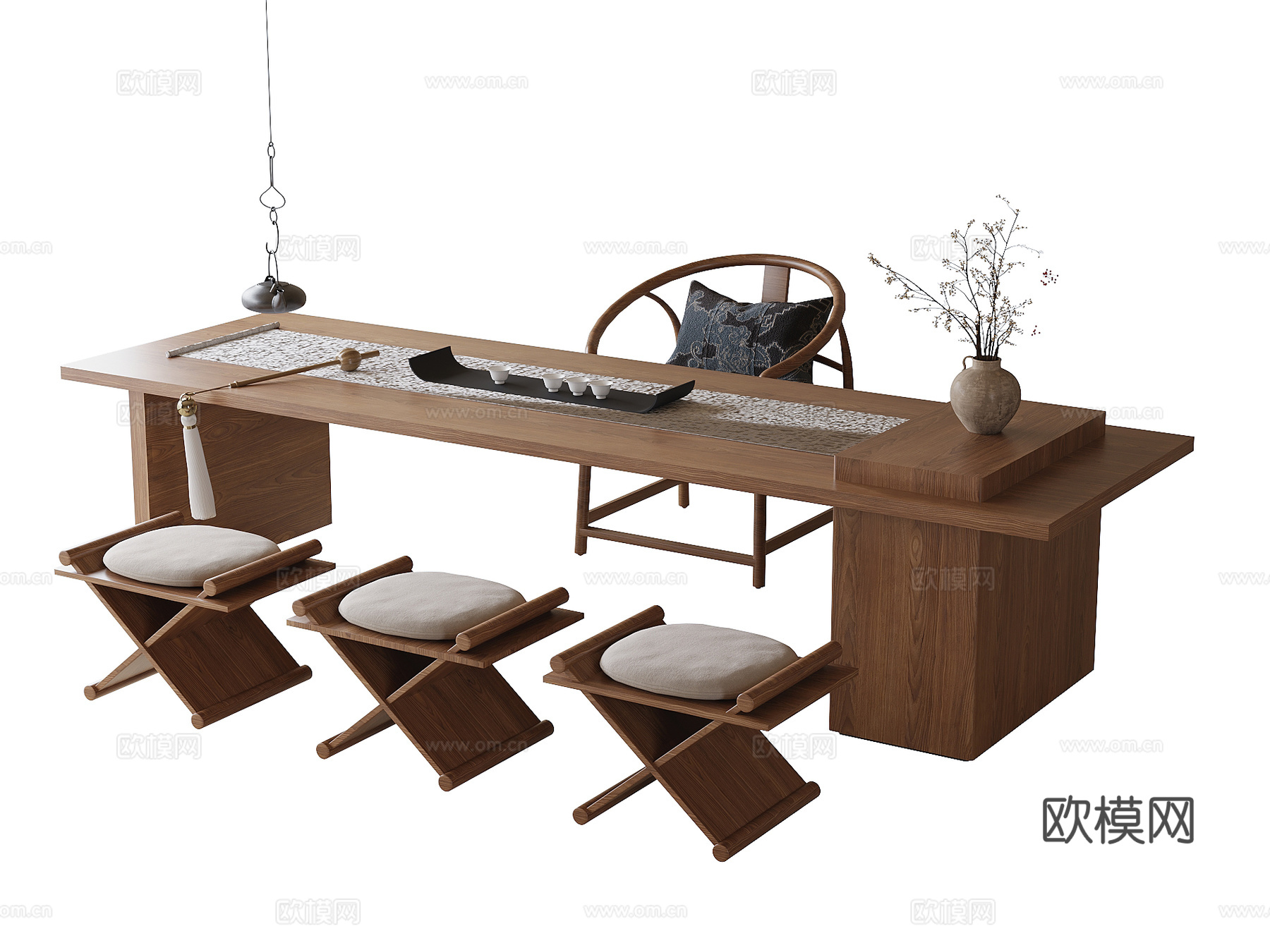 现代茶桌椅 凳子 茶具3d模型