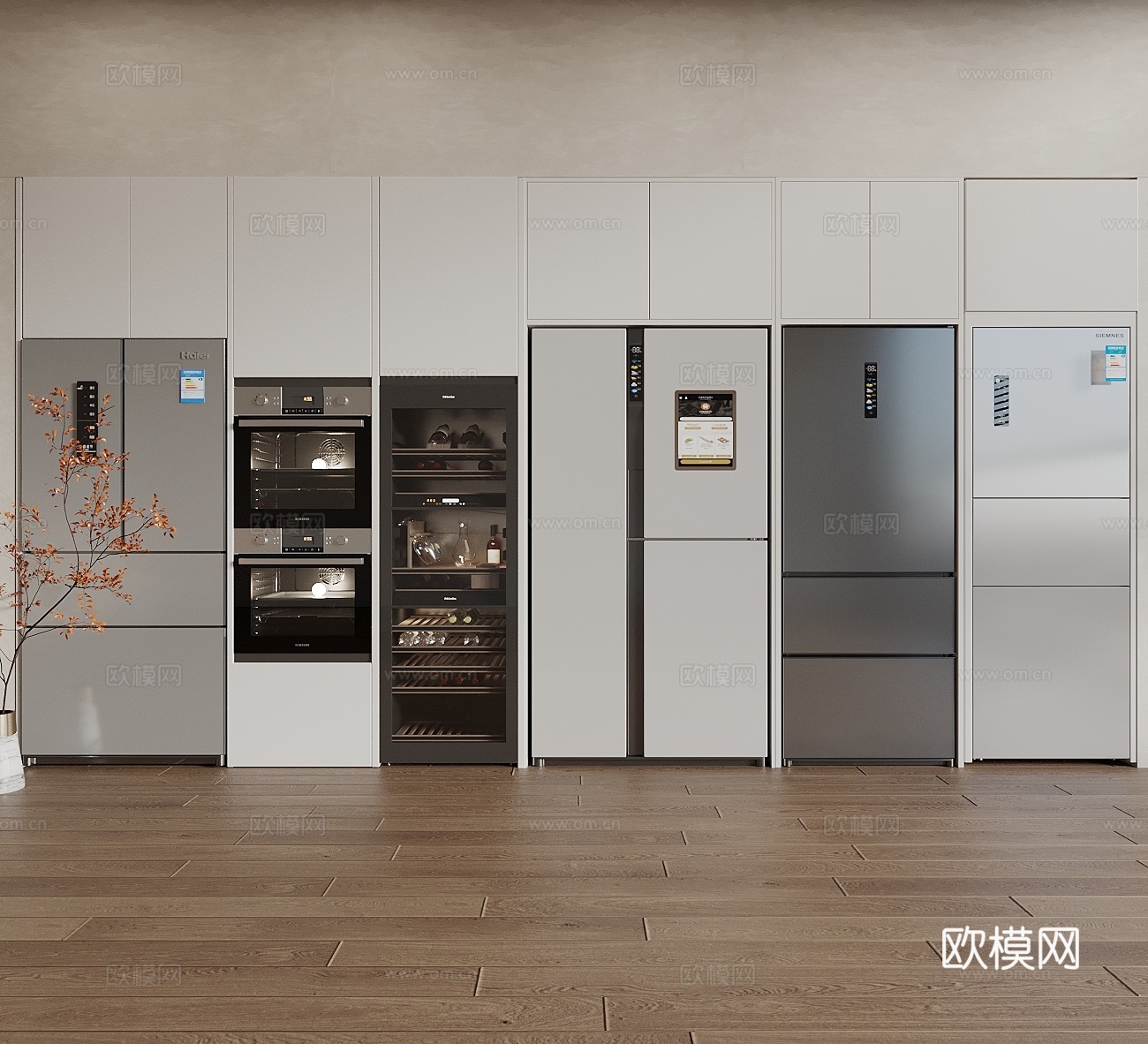 现代奶油风冰箱柜 冰箱 冰柜 烤箱柜 双开门冰箱 单开门3d模型